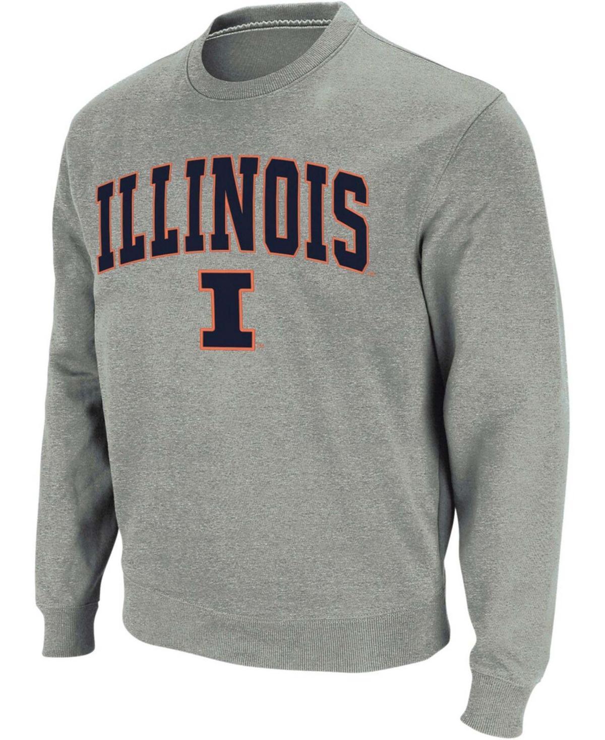 Men's Colosseum Heather Gray Illinois Fighting Illini Arch & Logo Crew Neck Sweatshirt, Size: Small, Grey Product Image
