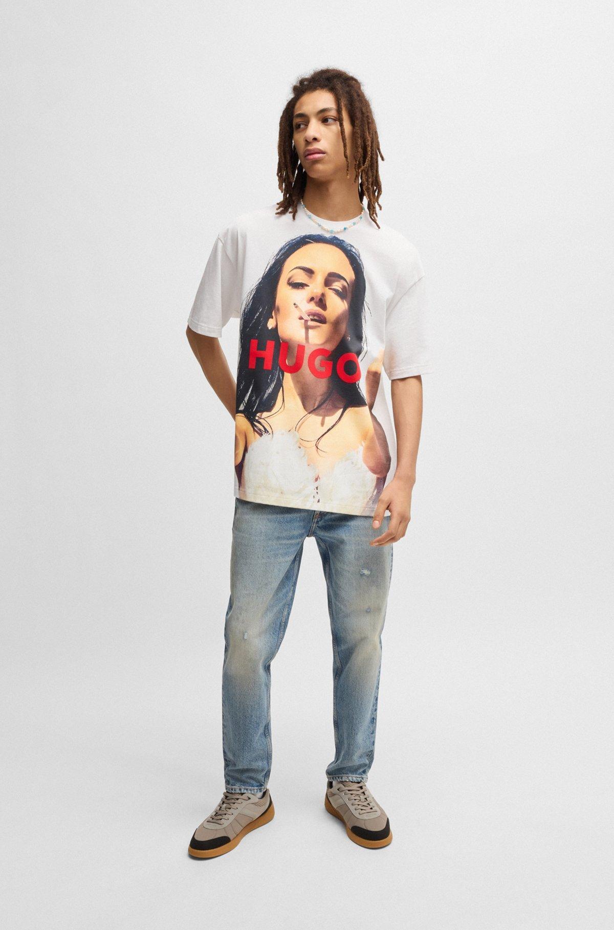 HUGO - Oversize-fit T-shirt in cotton with high-impact print - White Product Image