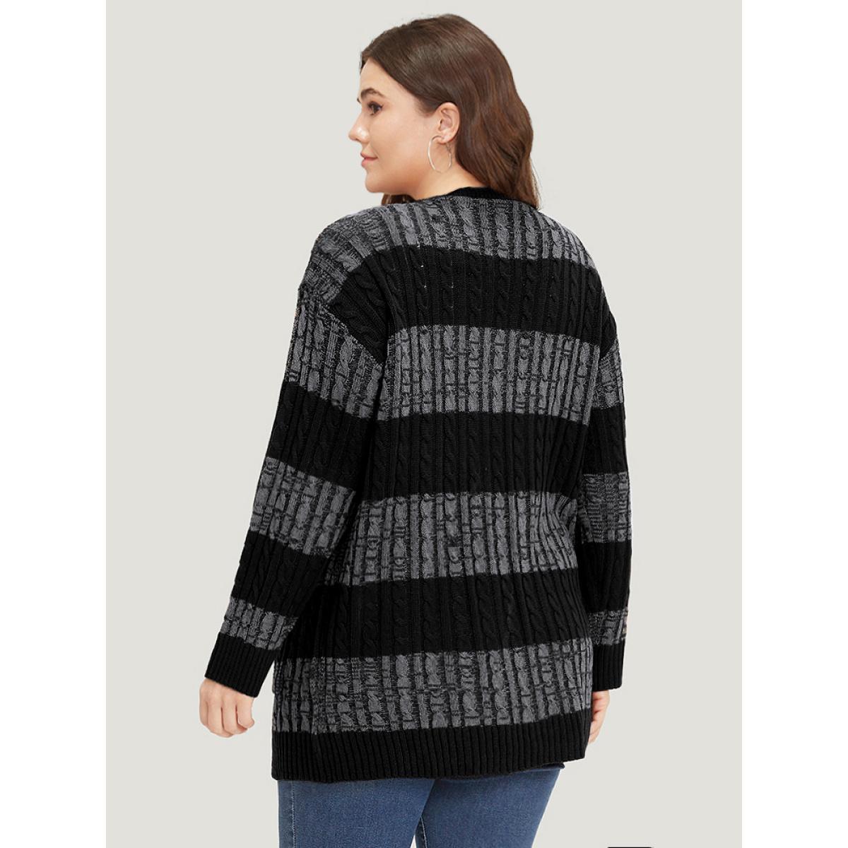 Plus Size Halloween Colorblock Cable Knit Patched Pocket Cardigan Gray Women Casual Loose Long Sleeve Festival-Halloween Cardigans BloomChic 14-16/1X Product Image