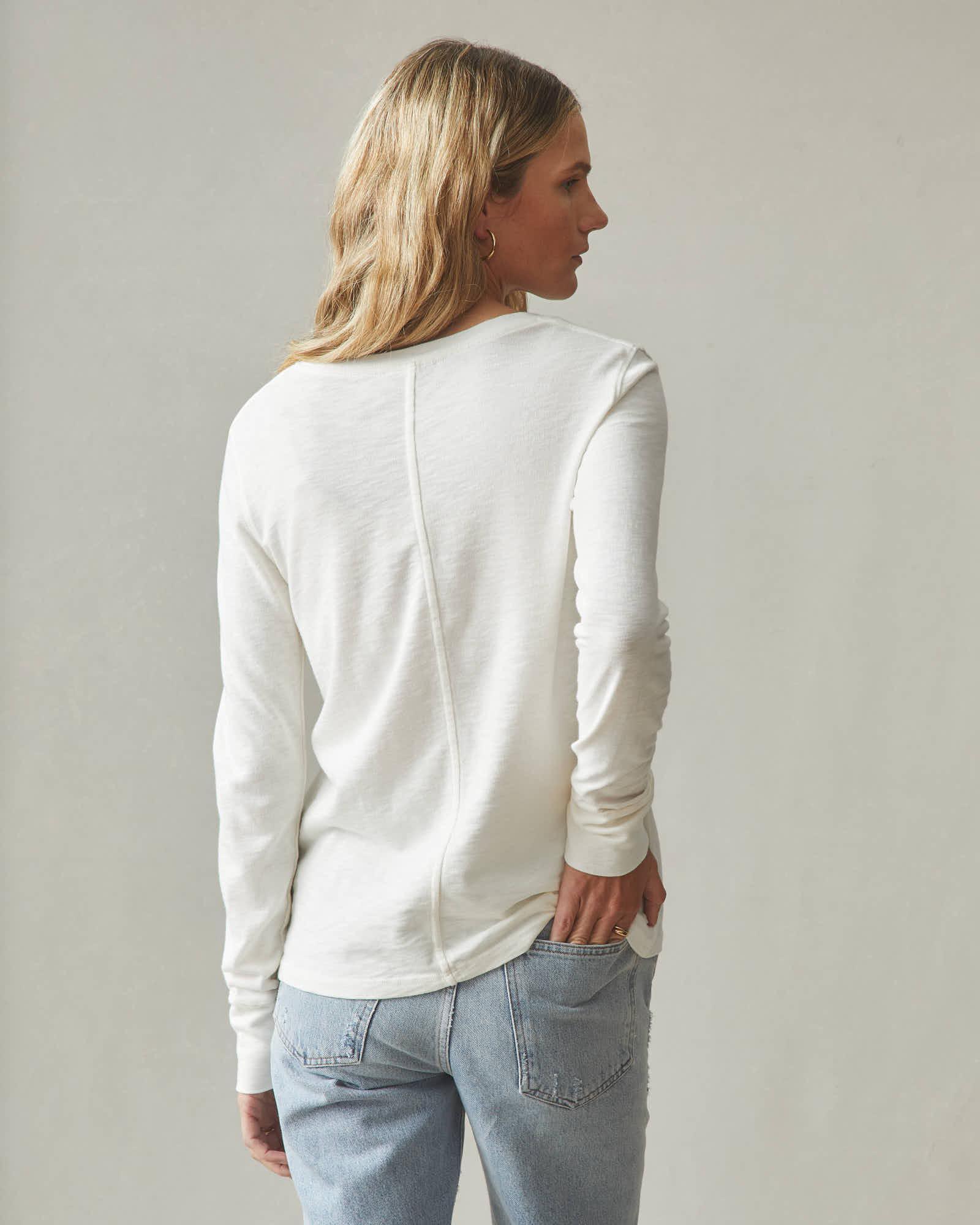Women's Premium Slub V-Neck Long Sleeve Tee - Bone Female Product Image