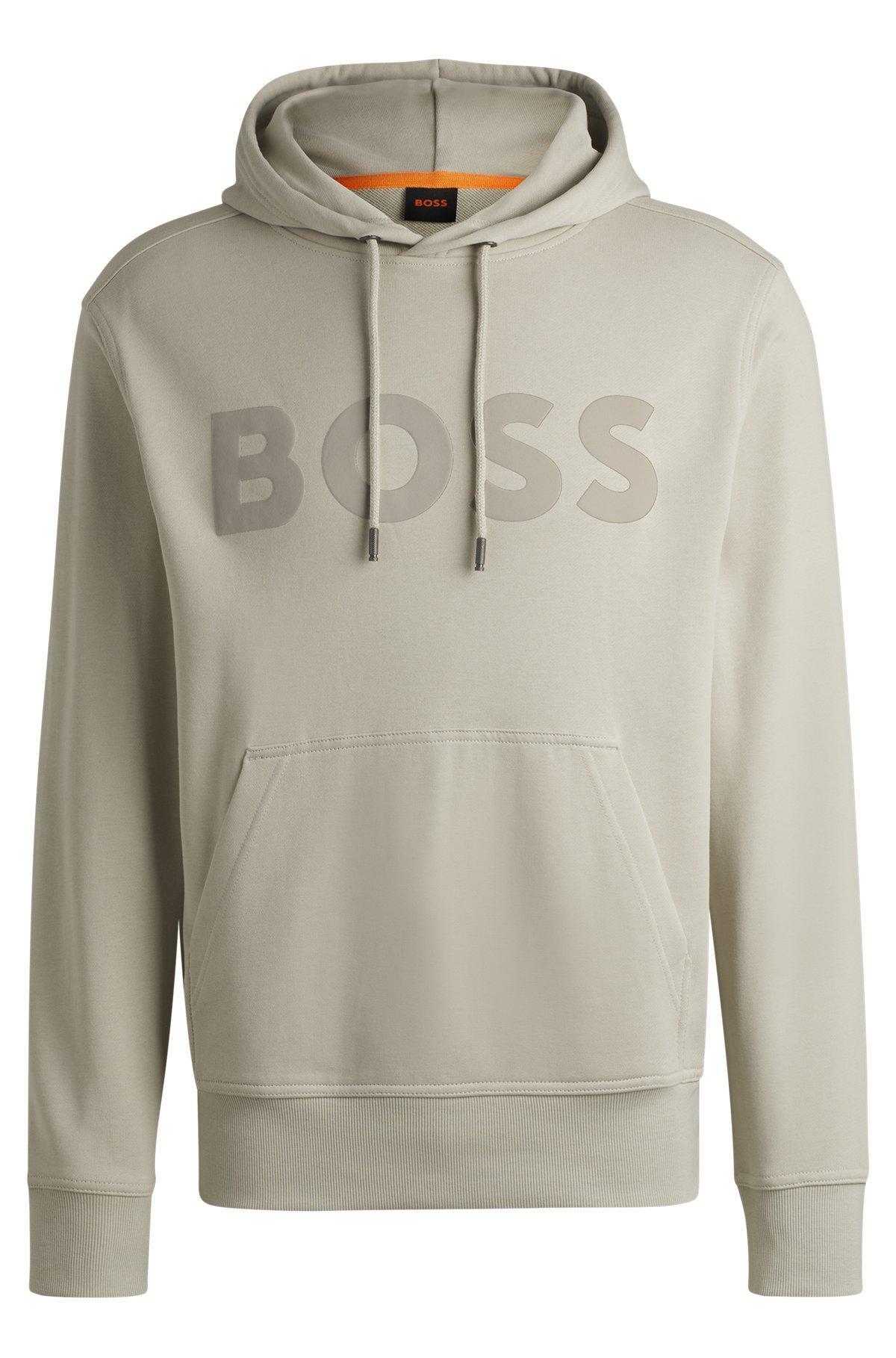 BOSS - Relaxed-fit hoodie in cotton terry with large logo - Light Beige Product Image