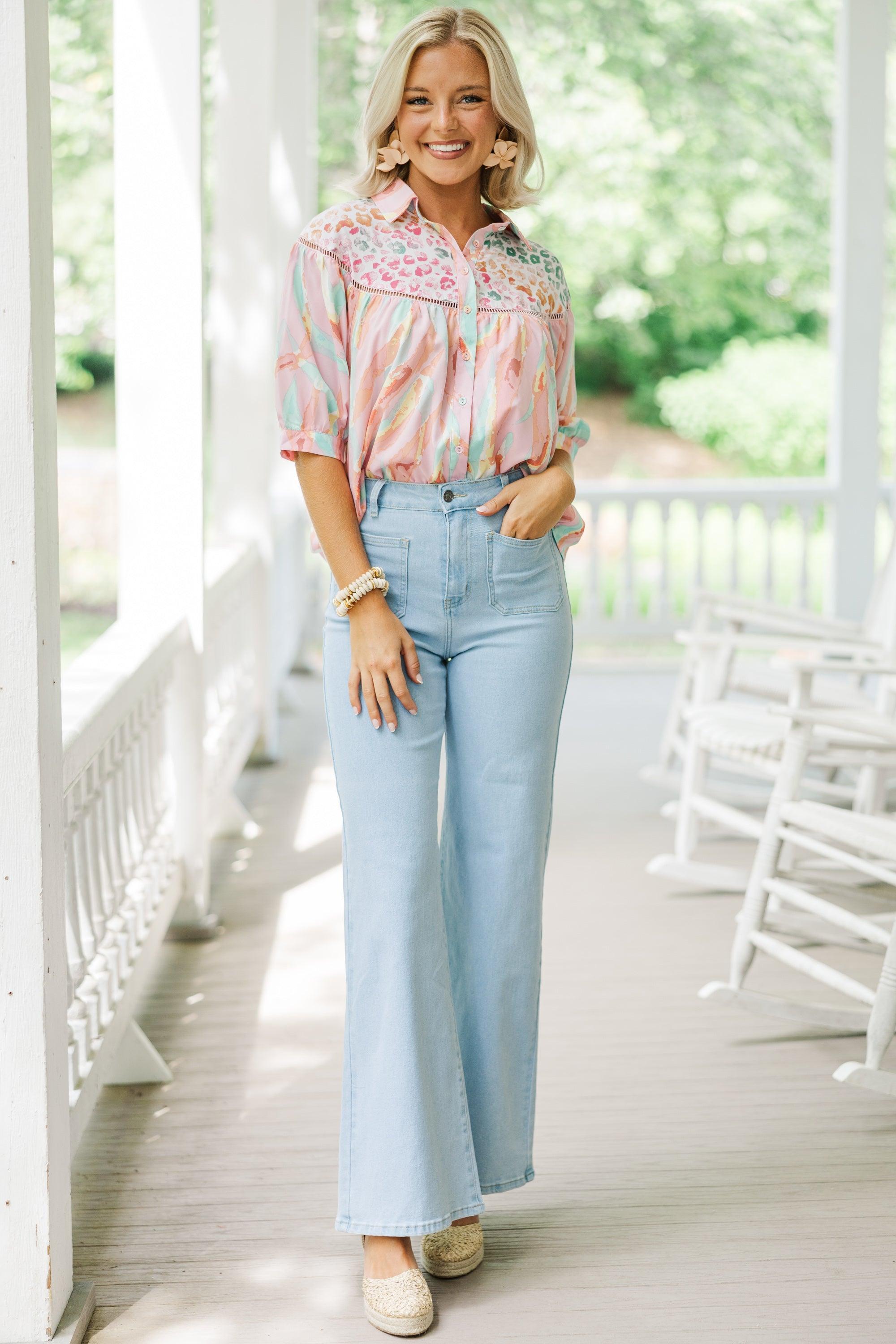 Think About Love Mauve Pink Mixed Print Blouse Female Product Image