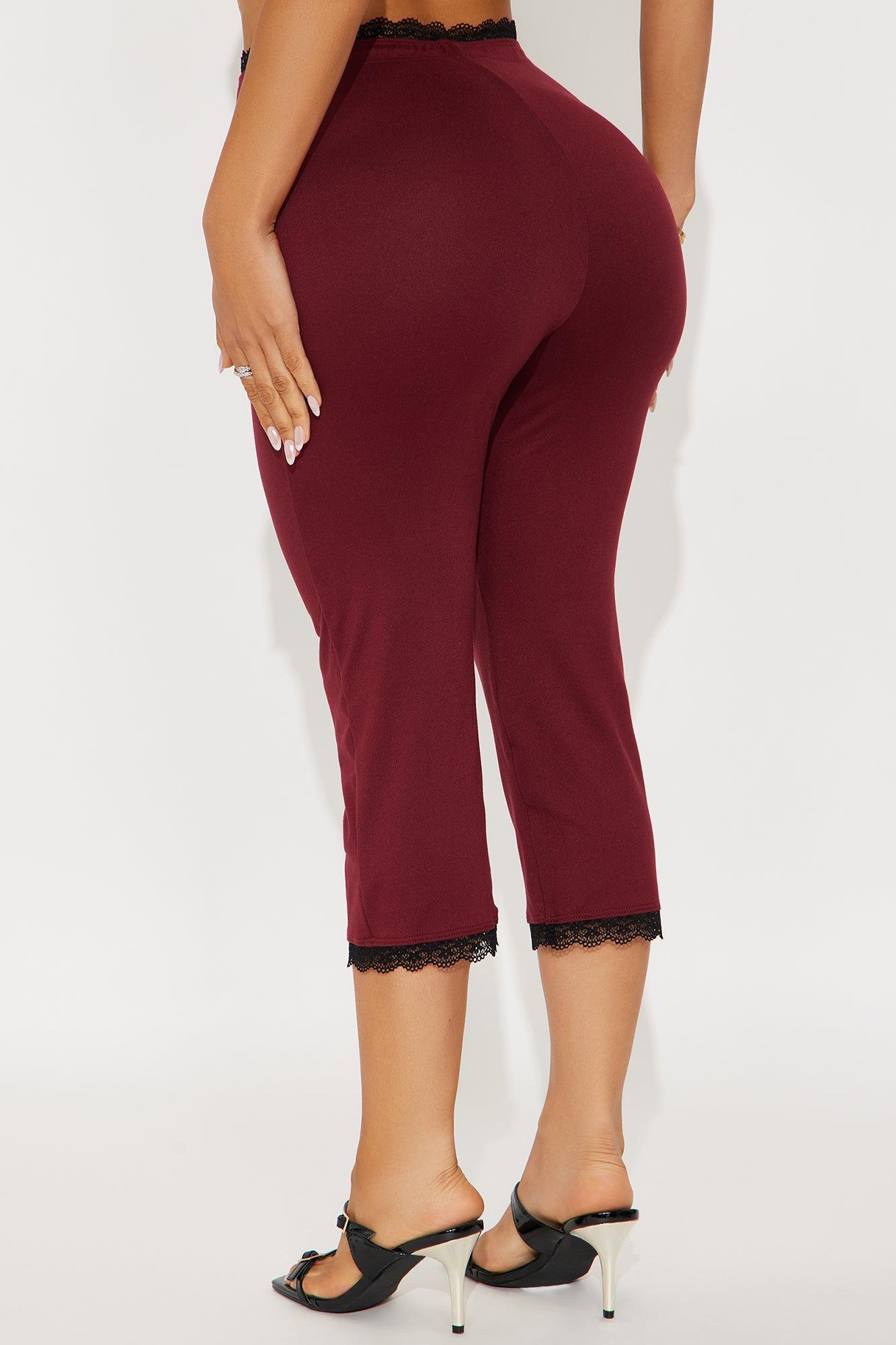 Valentina Solid Lace Trim Capri Legging - Burgundy Product Image