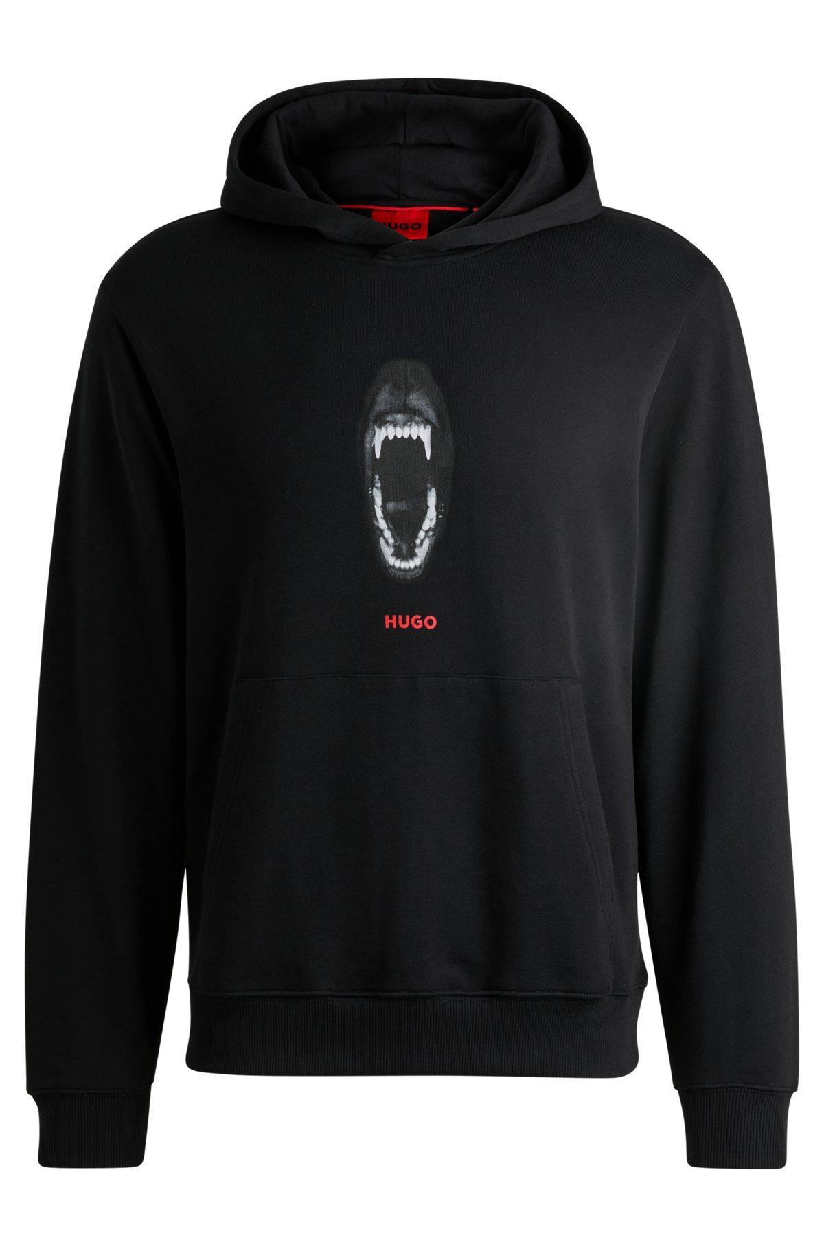 Cotton-terry regular-fit hoodie with animal graphics Product Image