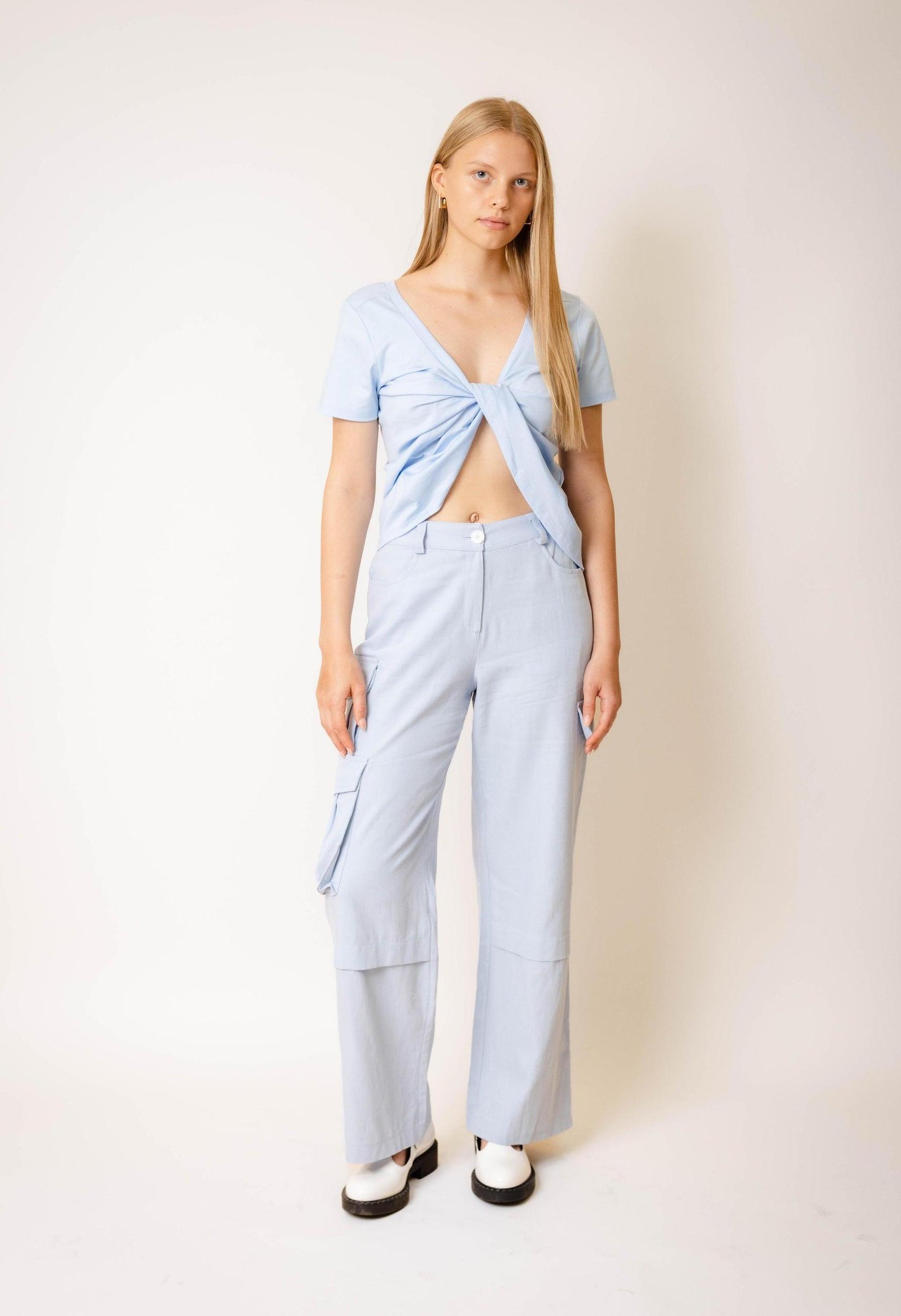 Twisted Knot Top in Blue Product Image