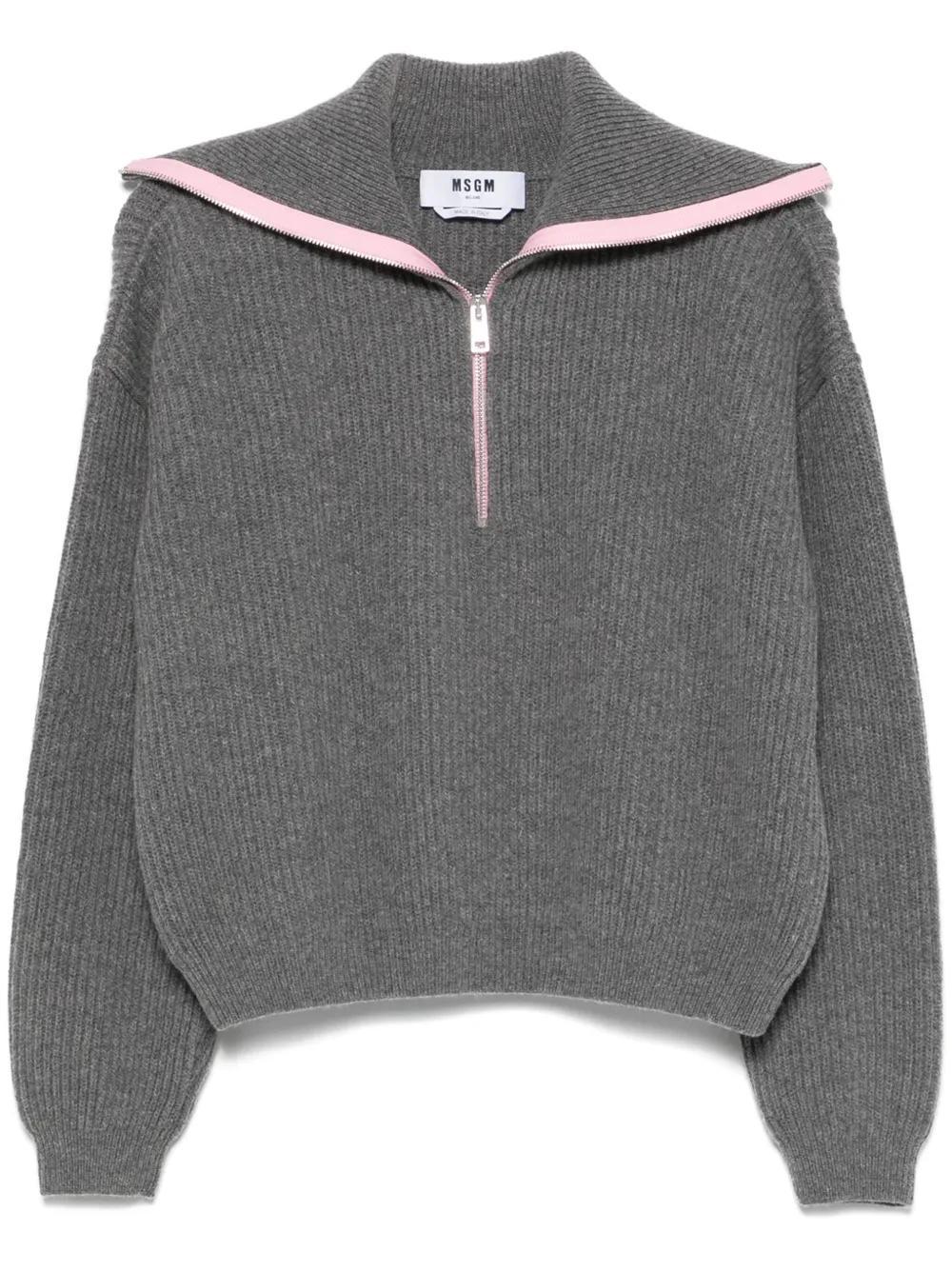 MSGM Ribbed-knit Pullover In Grey Product Image