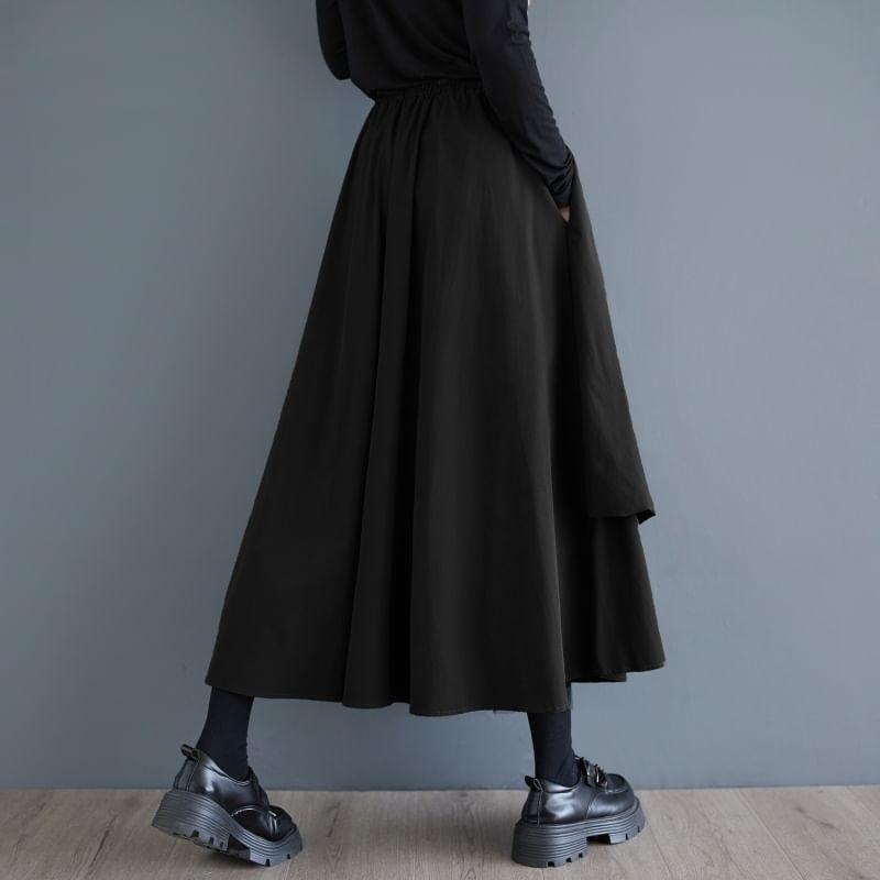 High Rise Asymmetrical Plain Midi A-Line Skirt Product Image
