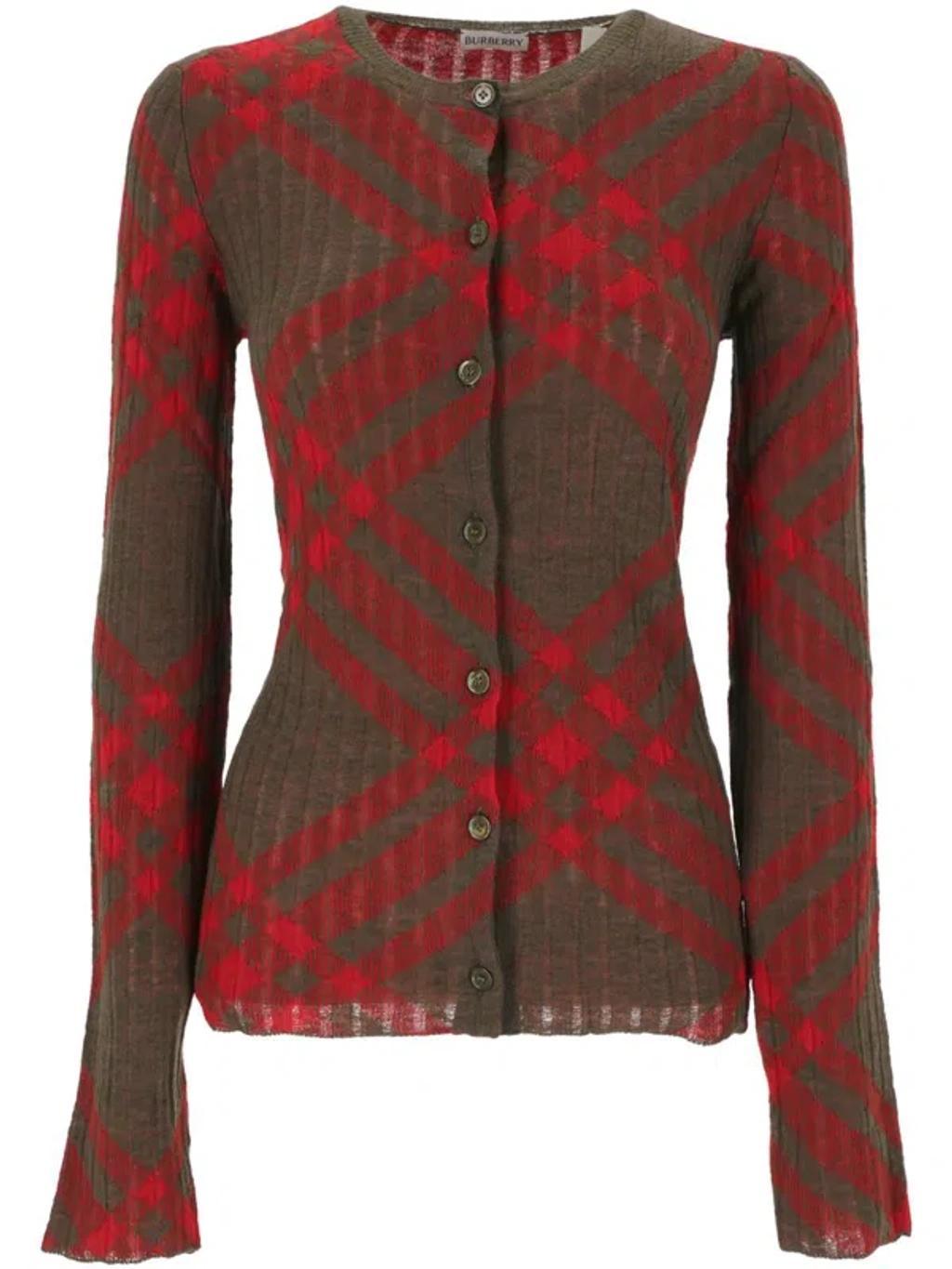 BURBERRY Checked Crewneck Button In Rot Product Image