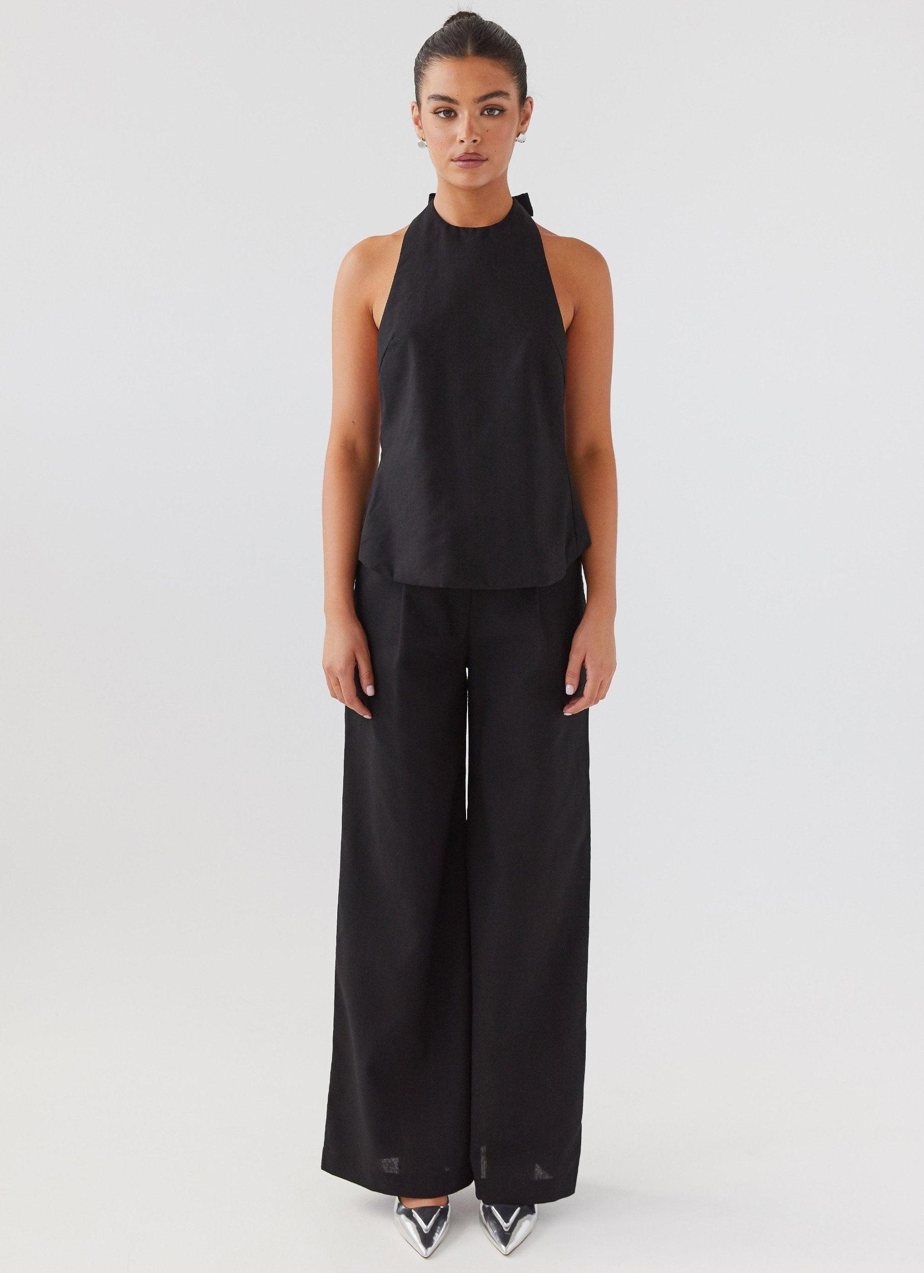 Heatwave Linen Apron Top - Black Product Image