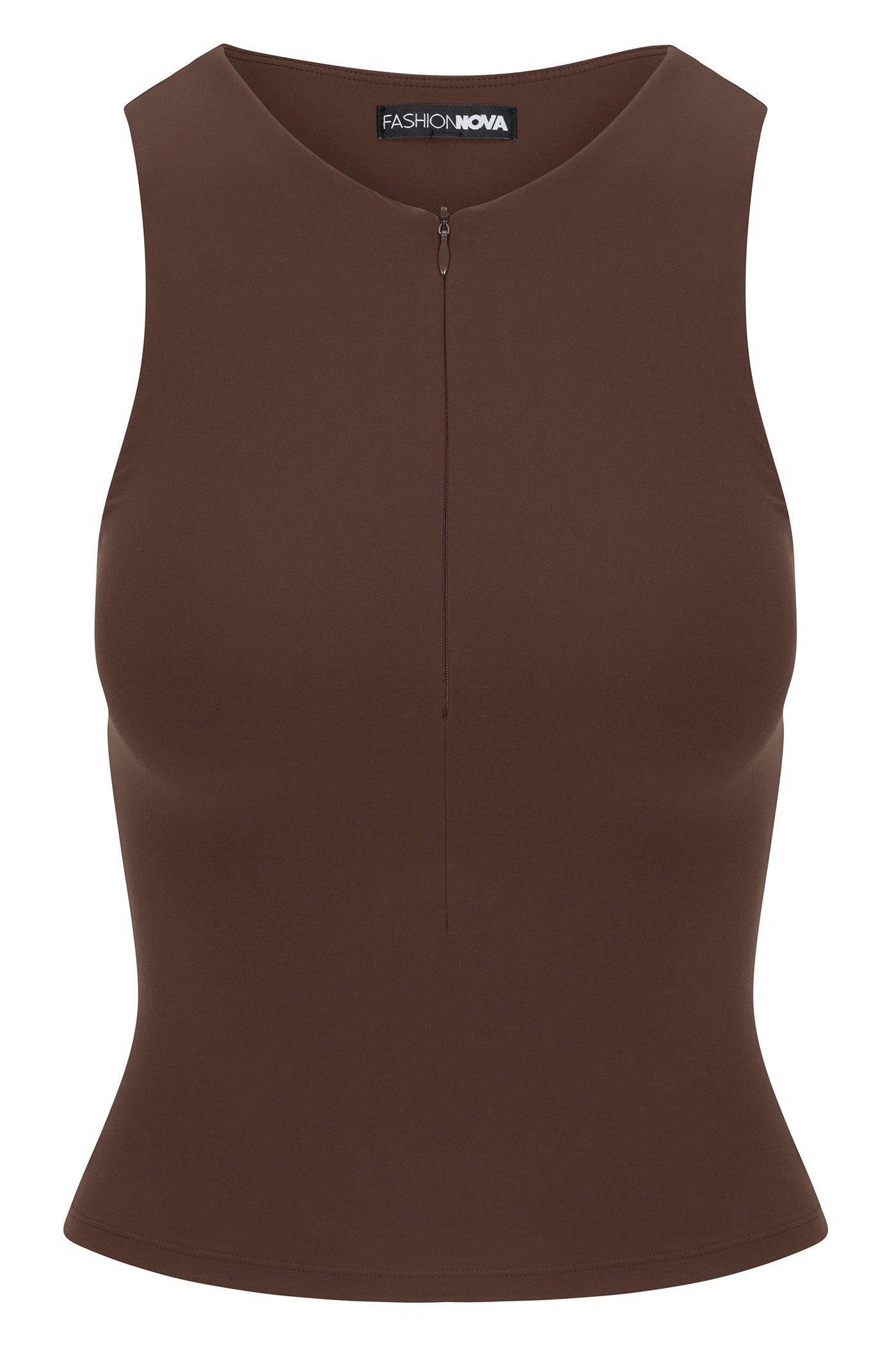 Second Skin Double Lined Zip Front Tank - Chocolate Product Image