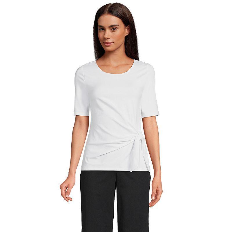 Women's Plus Size Lands' End Lightweight Jersey Tie Front Top, Size: 3XL, Black Product Image