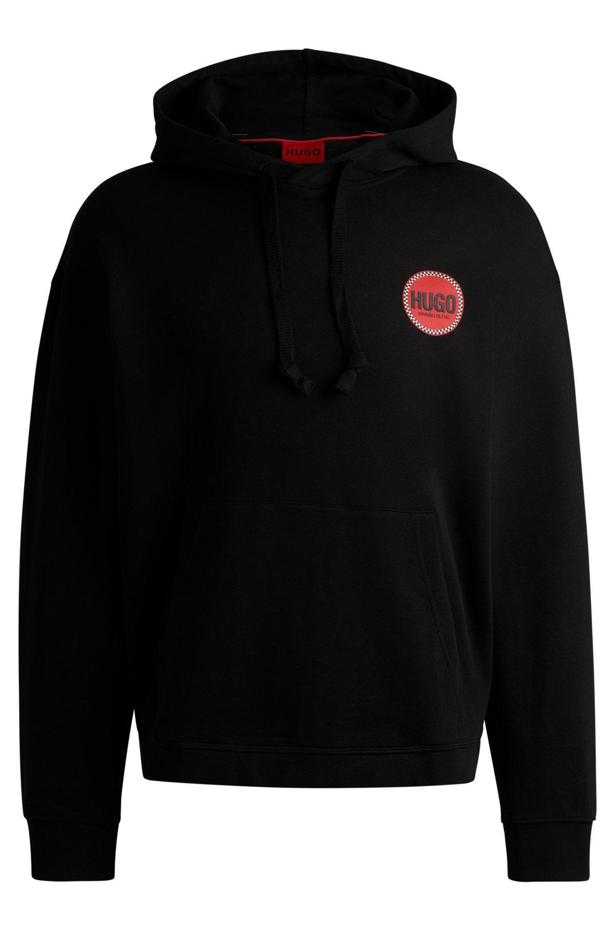 Cotton-terry relaxed-fit hoodie with logo prints Product Image