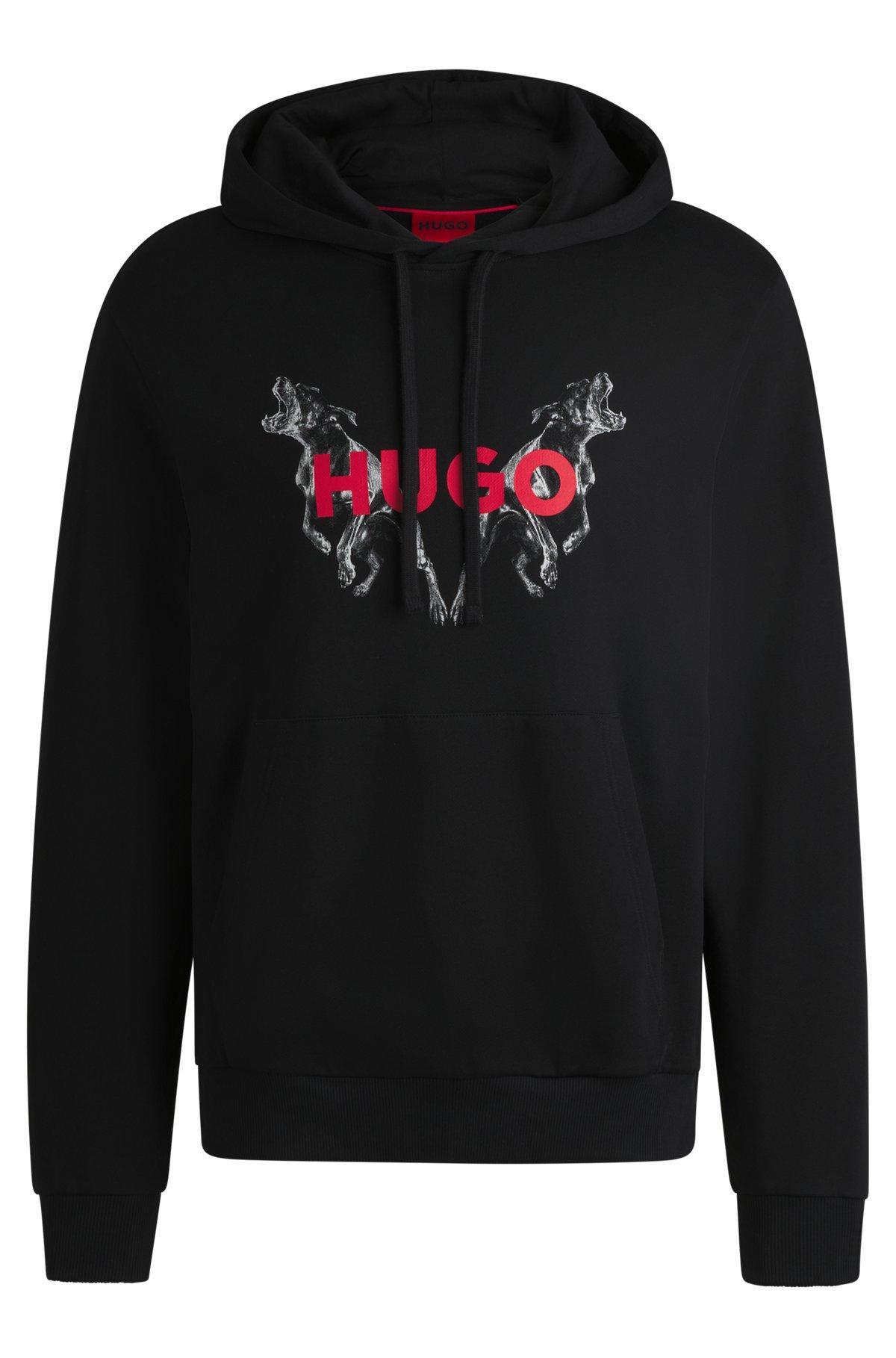 Cotton-terry hoodie with animal graphic prints Product Image