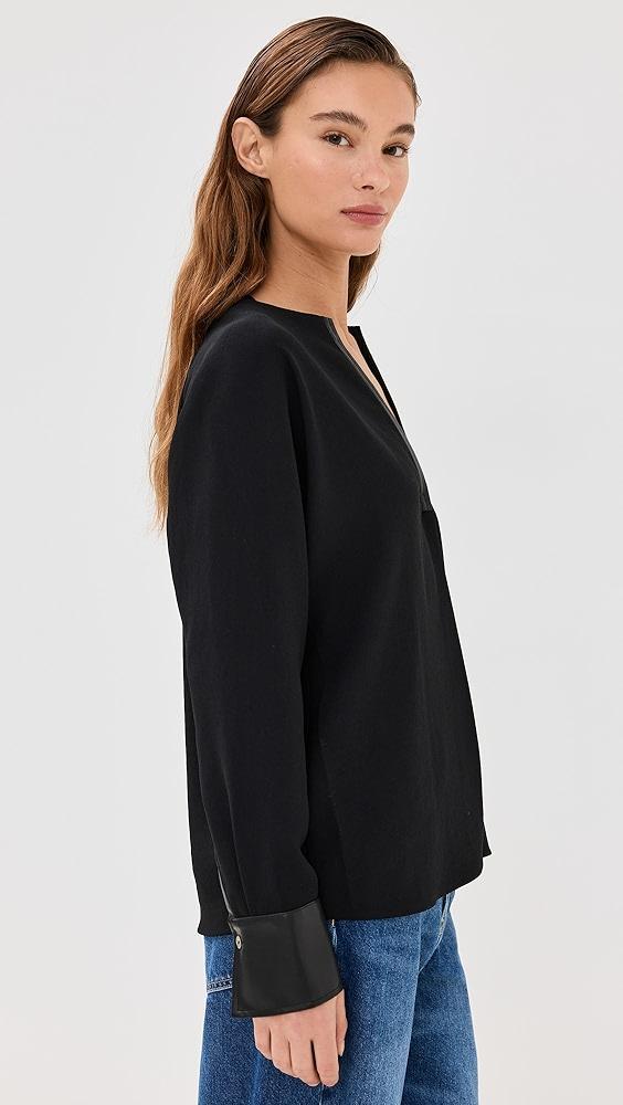 Vince Leather Trim Dolman Sleeve Blouse | Shopbop Product Image