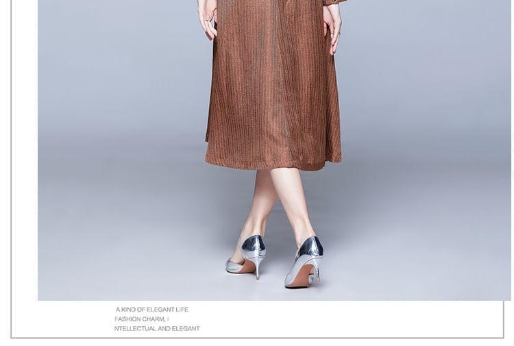 Long Sleeve Collared Pinstriped Double Breasted Belted Midi A-Line Dress Product Image