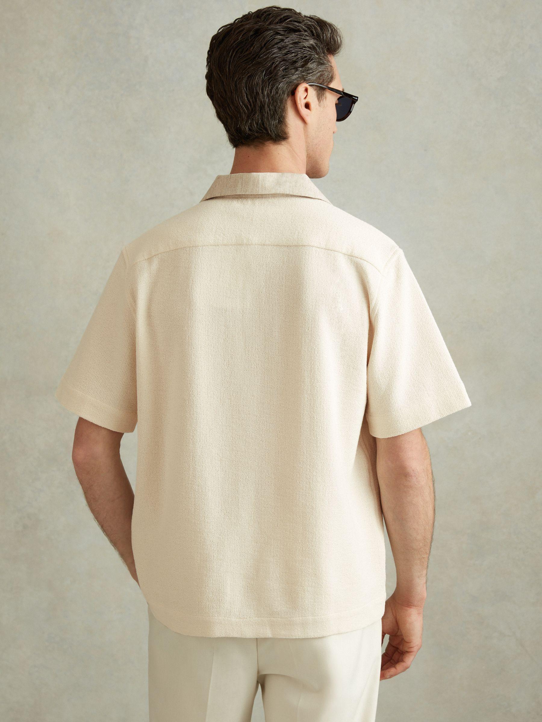 Textured Cotton Blend Contrast Shirt in Ecru Product Image