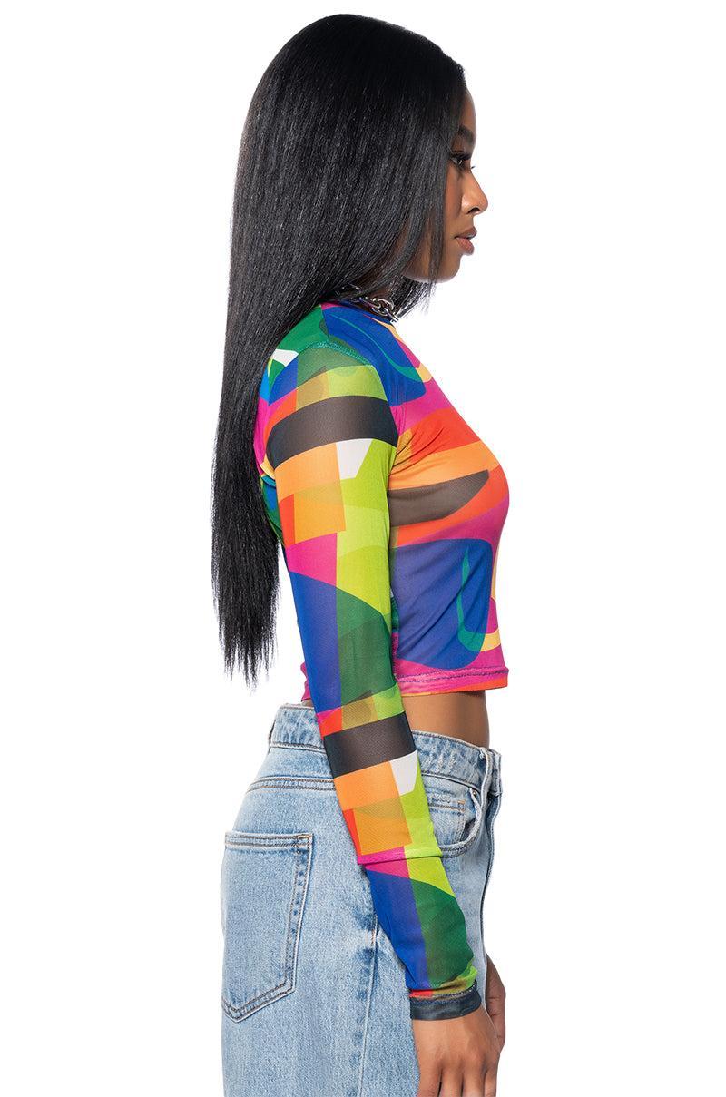 CAUGHT IN MY WAY LONG SLEEVE MOCK NECK MESH TEE Product Image