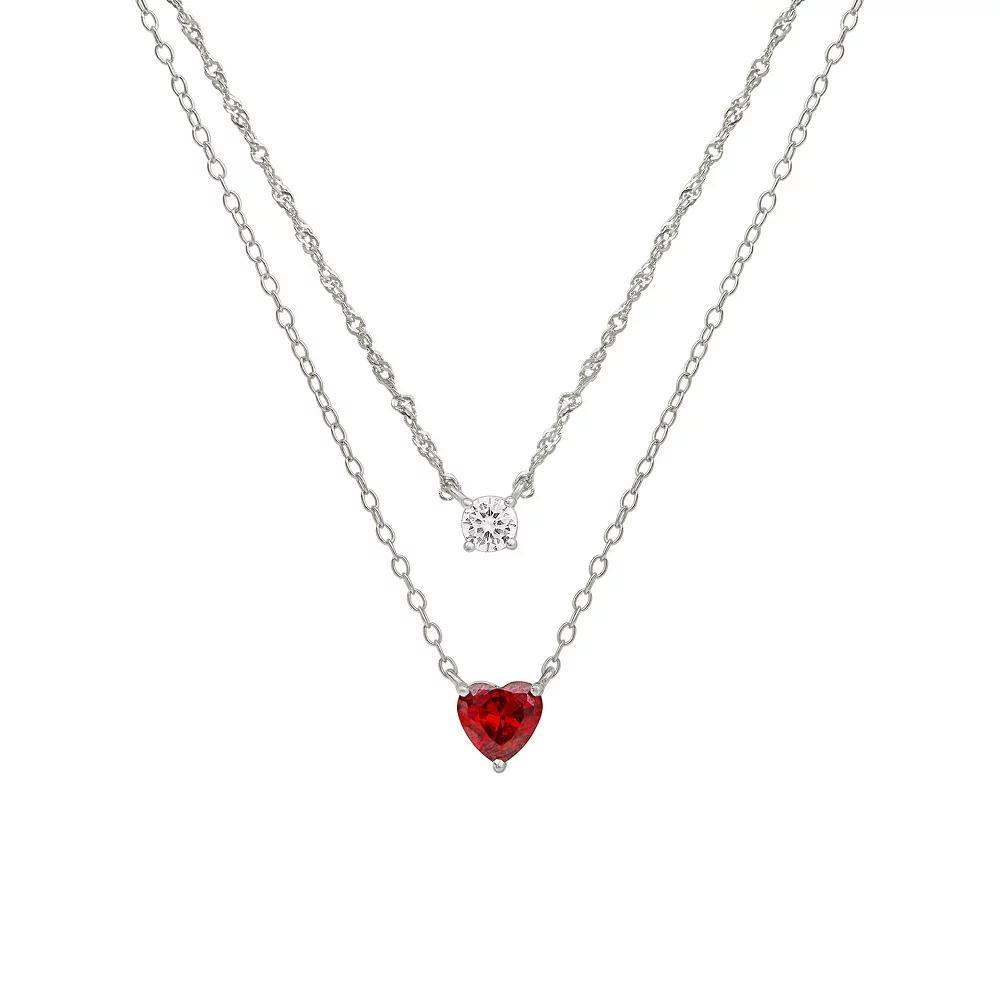 PRIMROSE Sterling Silver Red Cubic Zirconia Heart Double Strand Necklace, Women's, Size: 6MM, Sterling And Red Product Image