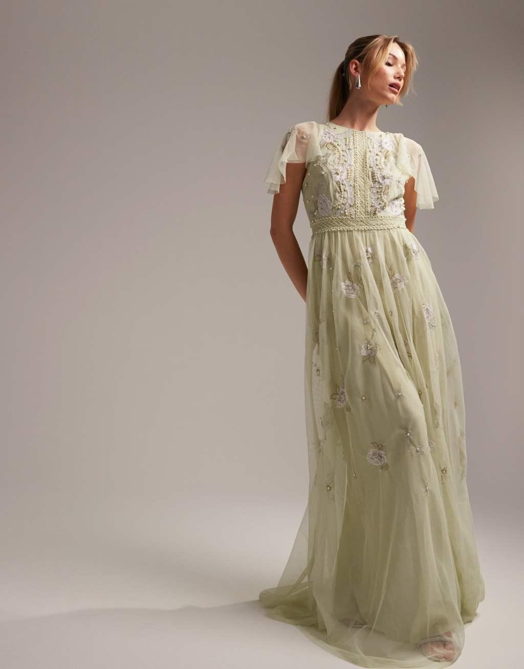 ASOS DESIGN embroidered ruffle maxi dress with lace inserts Product Image