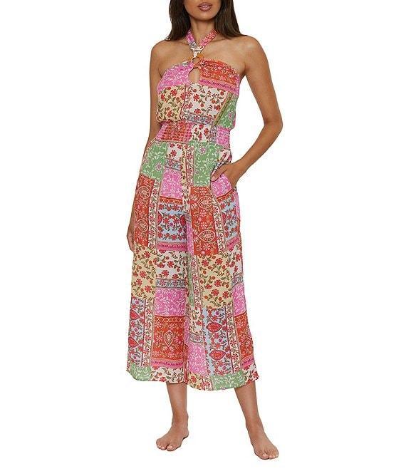 Lucky Brand Seville Color Block Printed Halter Neck Cropped Jumpsuit Product Image