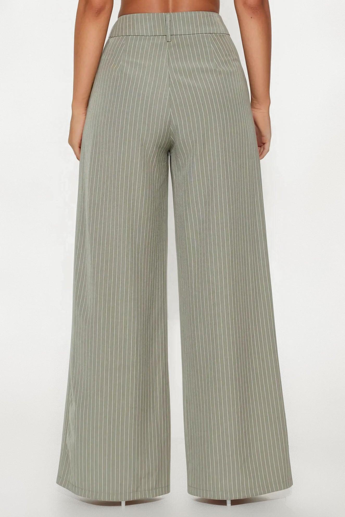 Office Meetings Crepe Wide Leg Pinstripe Trouser - Charcoal Product Image
