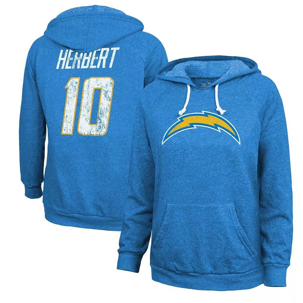 Women's Majestic Threads Justin Herbert Powder Blue Los Angeles Chargers Name & Number Pullover Hoodie, Size: XL, Light Product Image