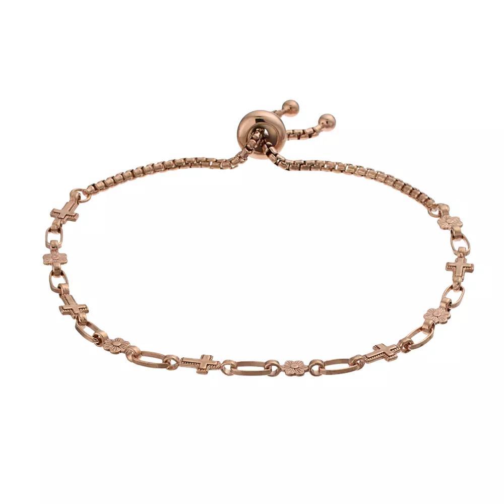 Kristen Kesho Sterling Silver Cross & Flower Link Adjustable Bolo Bracelet, Women's, Size: 9.50 Product Image