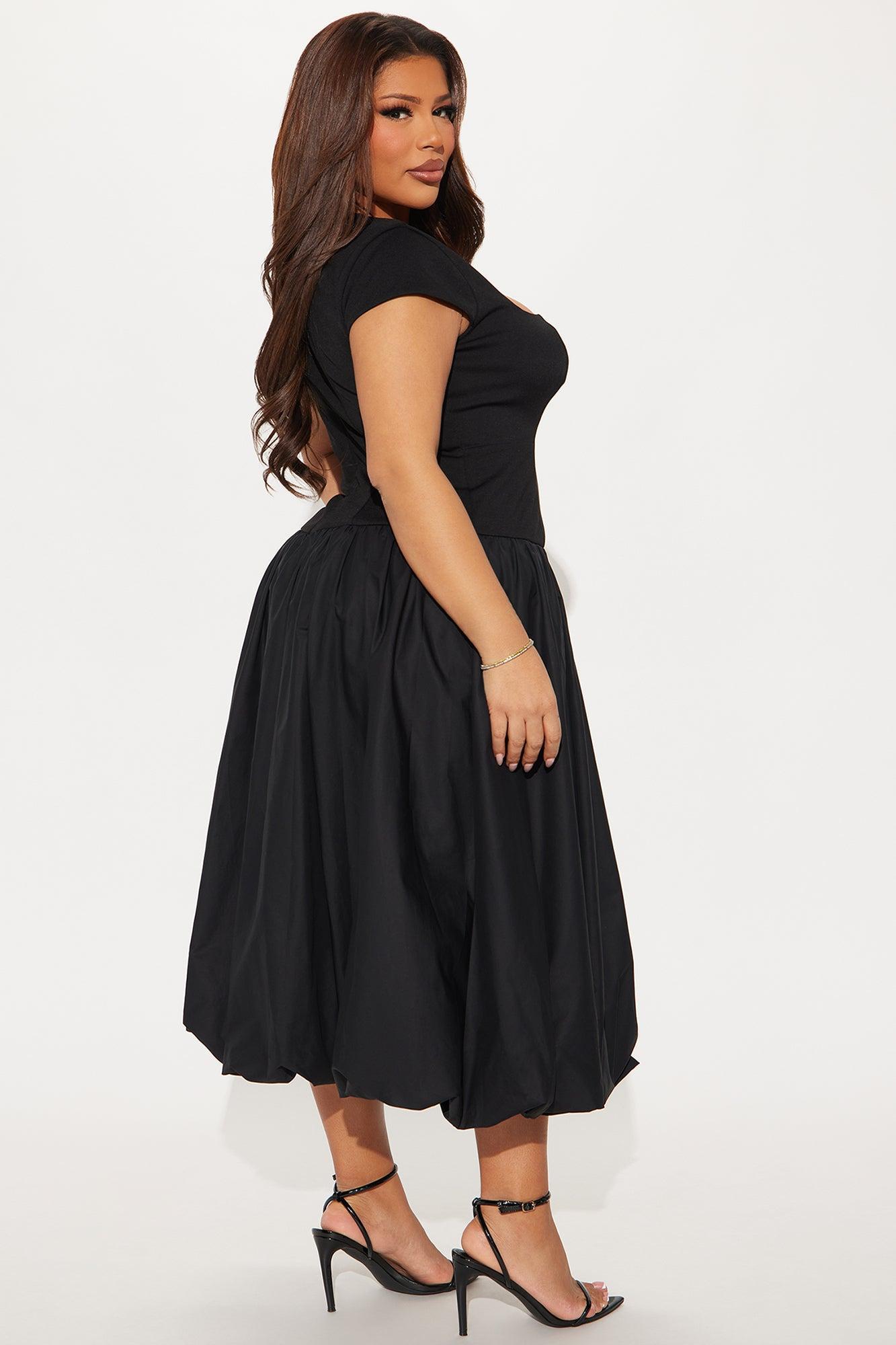 Irene Poplin Bubble Midi Dress - Black Product Image