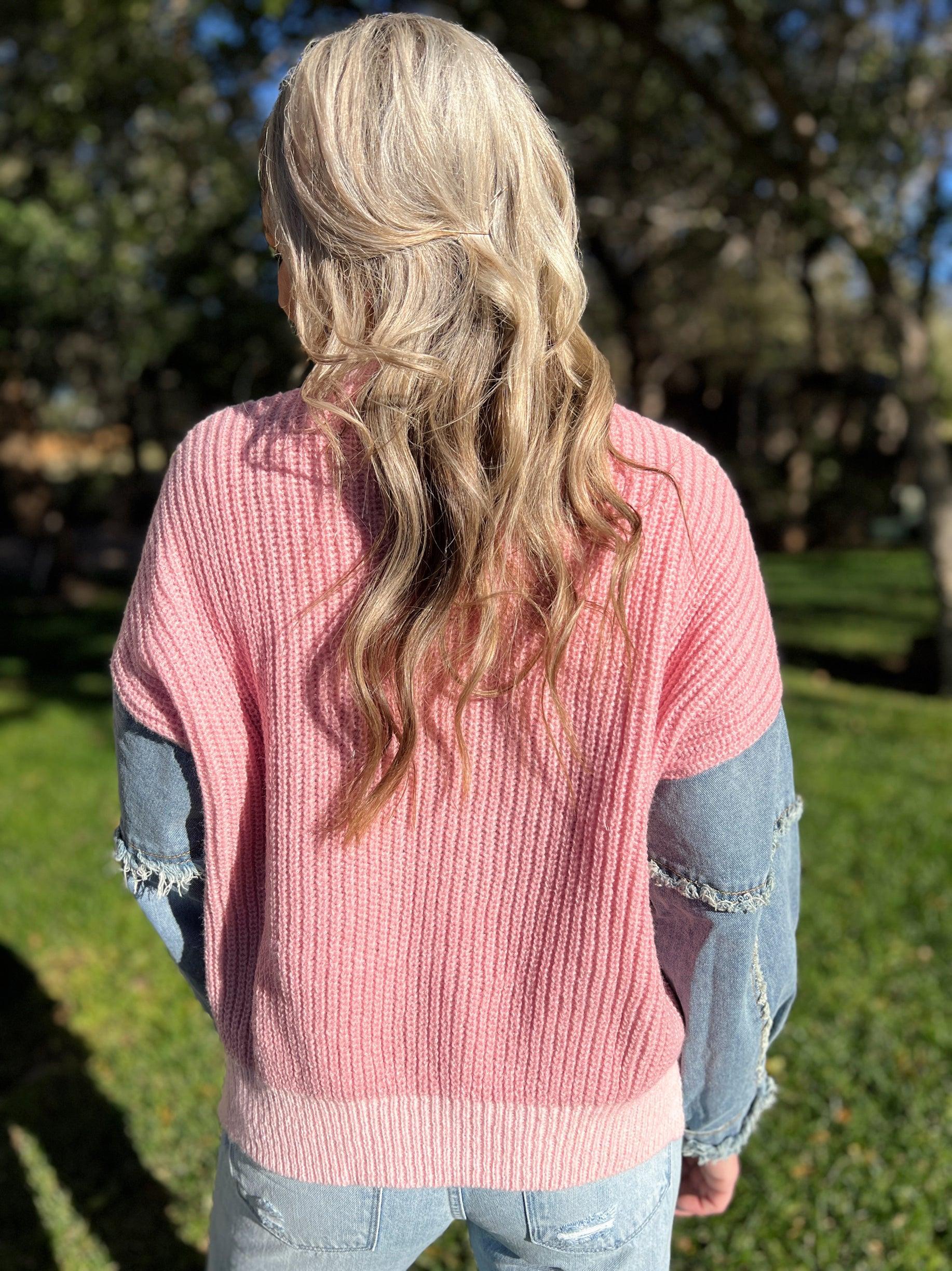 Frayed Denim Sleeve Sweater Top - 4 Color Options* Product Image