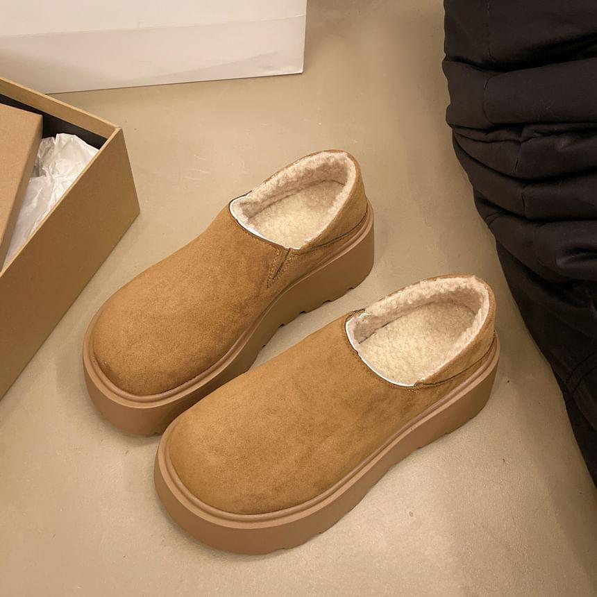 Platform Plain Fleece-Lined Faux Suede Slip-Ons Product Image