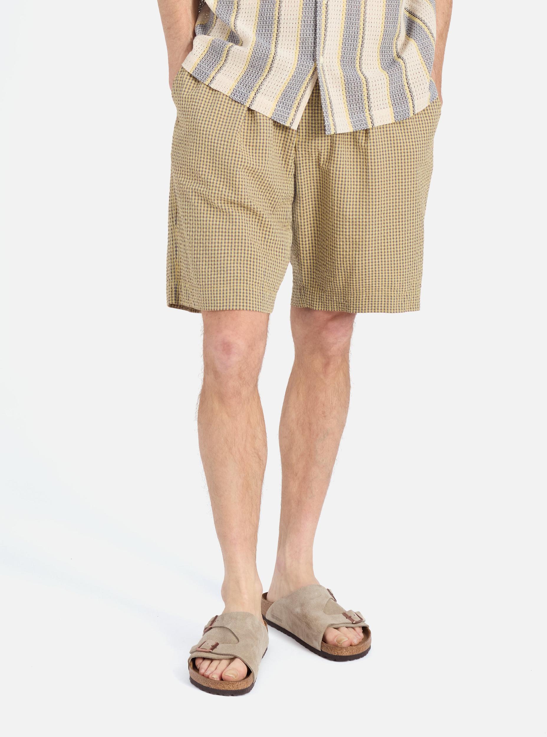 Universal Works Pleated Track Short in Yellow Japanese Seersucker Product Image