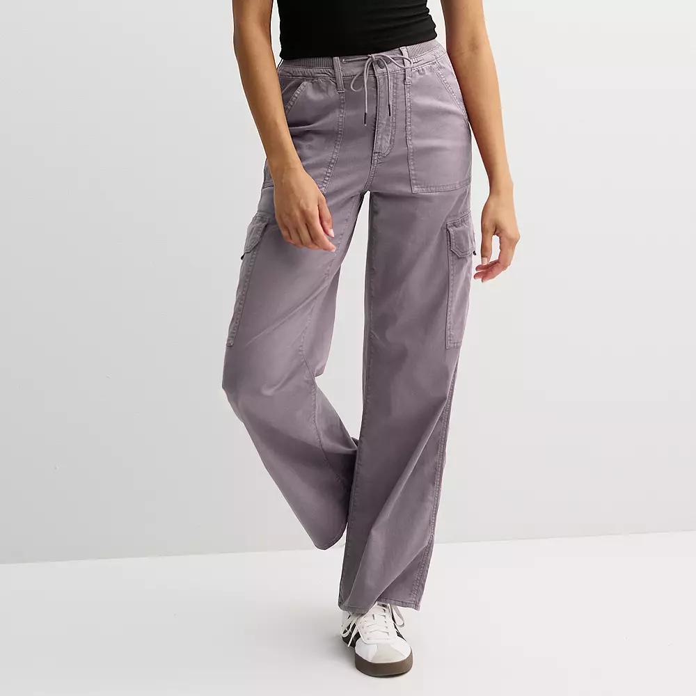Juniors' SO® Drawstring High-Rise Wide Leg Cargo Pants, Women's, Size: Medium Long, Vintage Pink Product Image