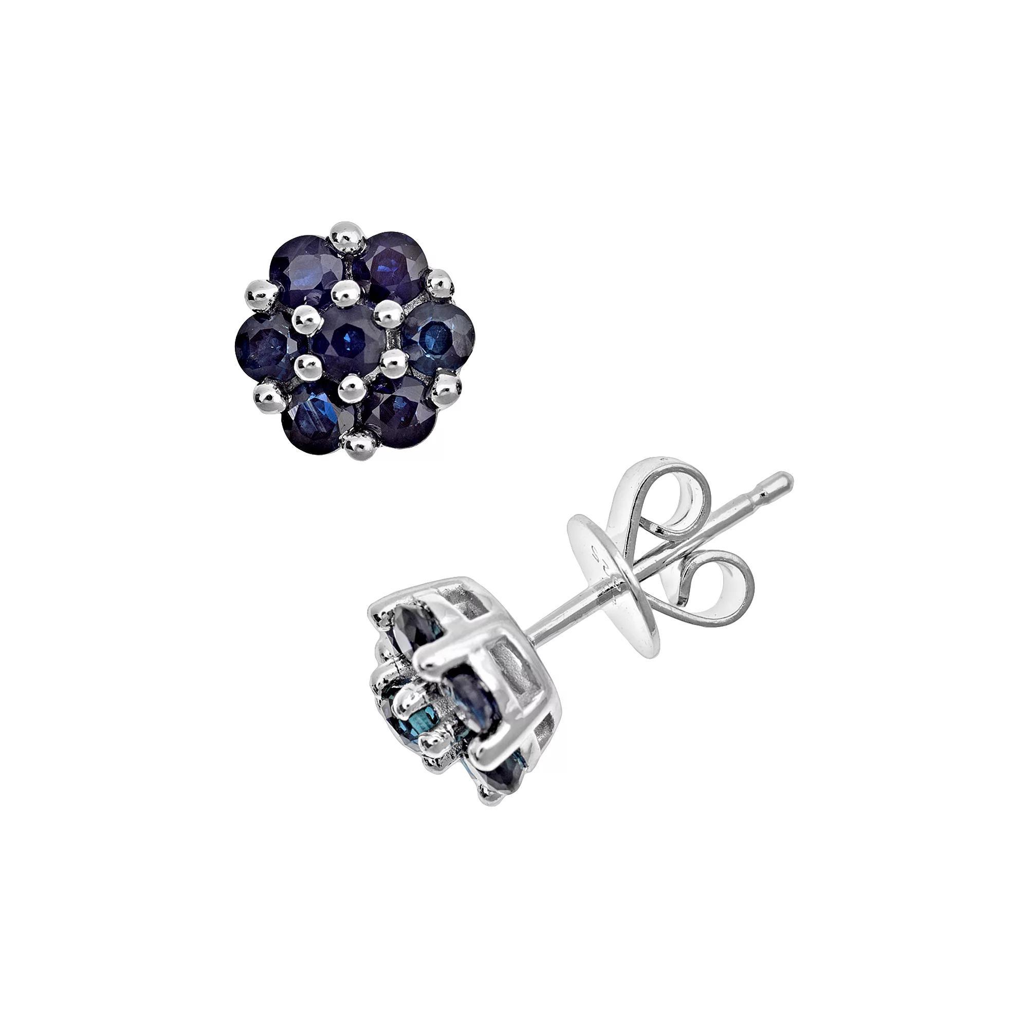 Celebration Gems Sterling Silver Blue Sapphire Cluster Stud Earrings, Women's, Multicolor Product Image