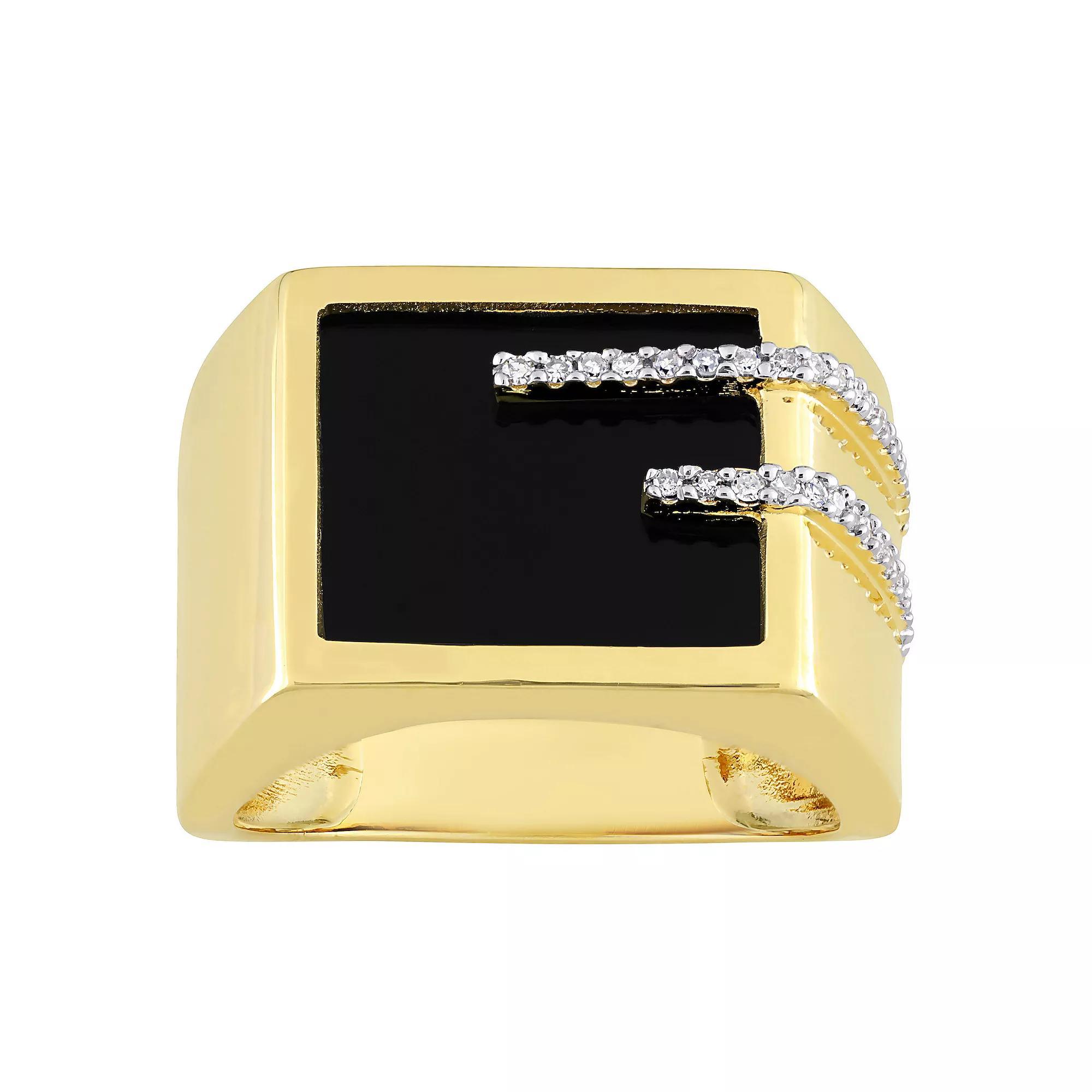 Stella Grace Mens Gold Tone Sterling Silver Black Onyx & 1/6 Carat T.W. Diamond Square Ring Product Image