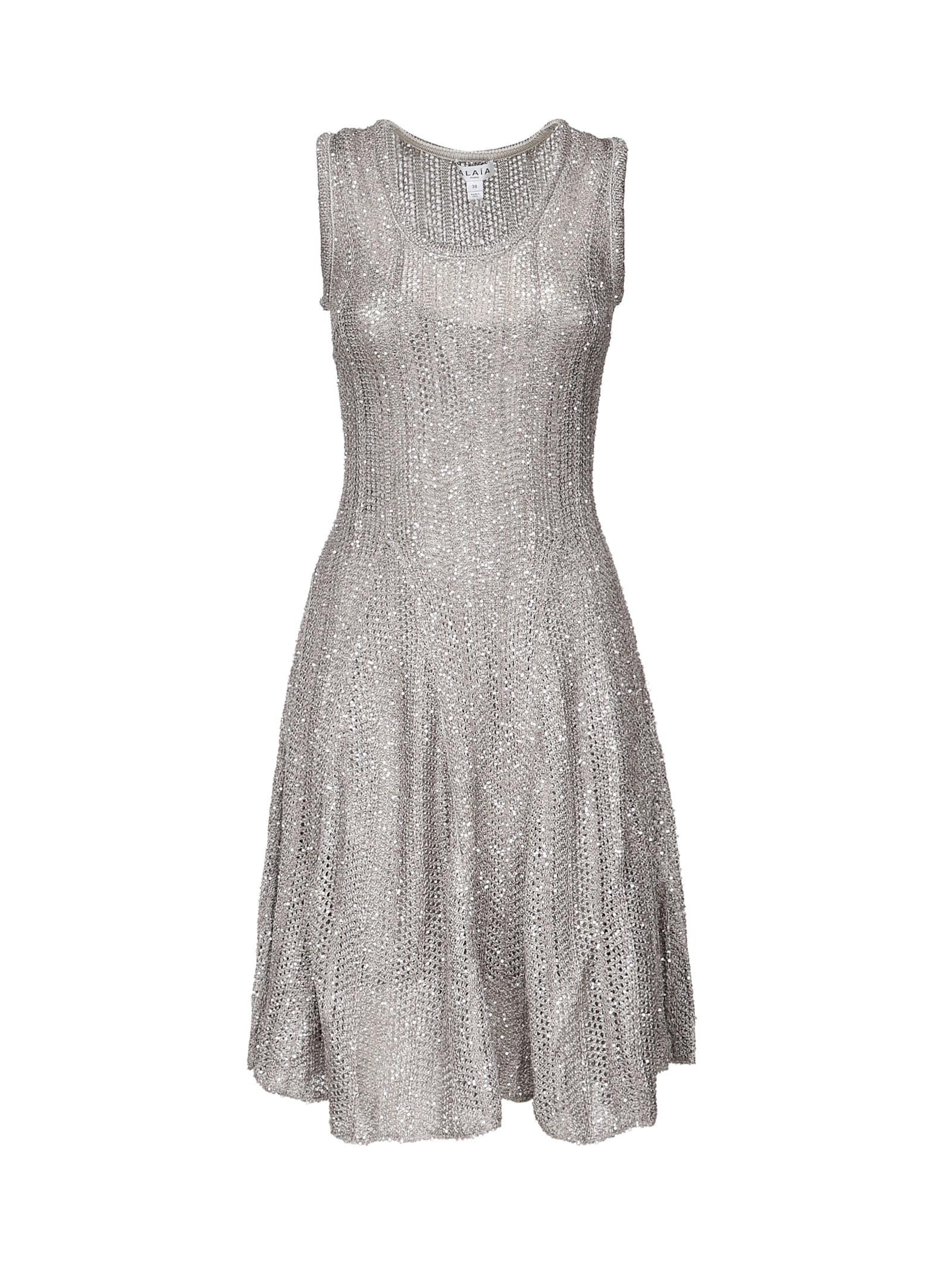 ALAÏA Sequined Fit-flare Knit Mini Dress In Silver Product Image