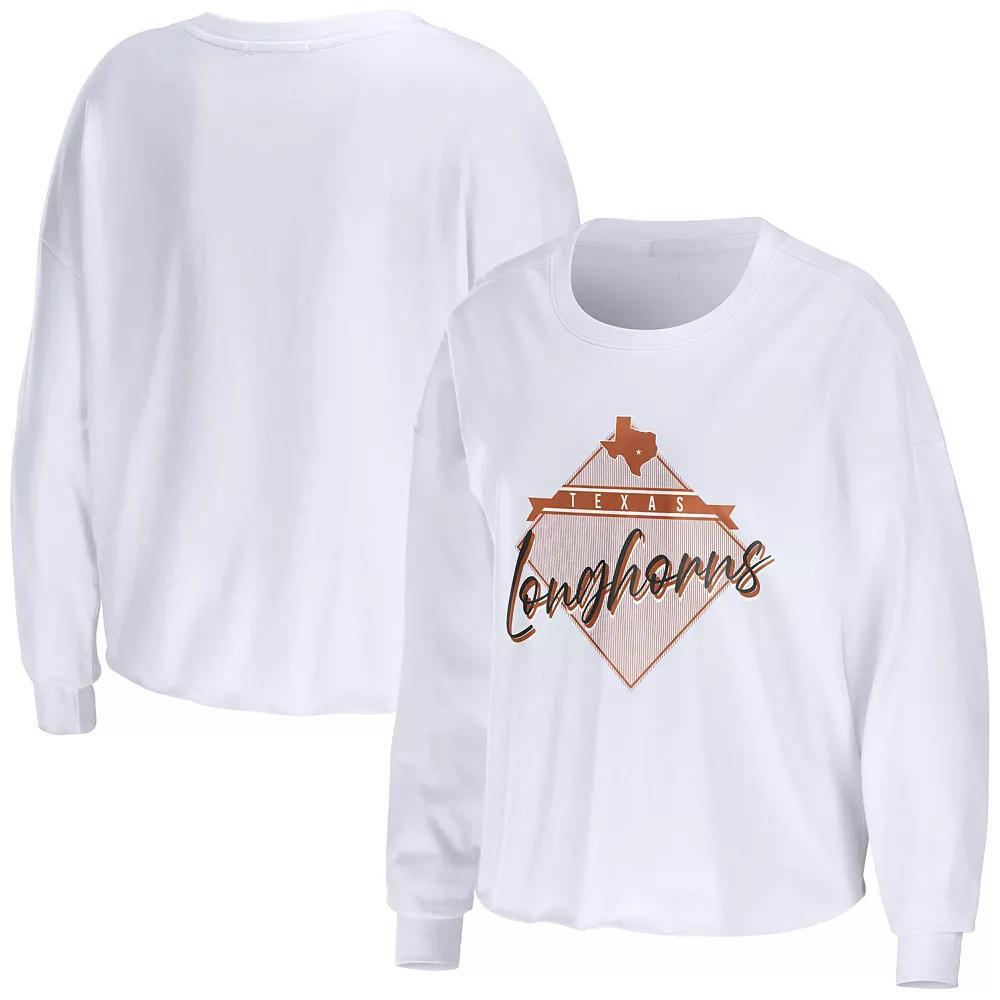 Women's WEAR by Erin Andrews White Texas Longhorns Diamond Long Sleeve Cropped T-Shirt, Size: XL Product Image