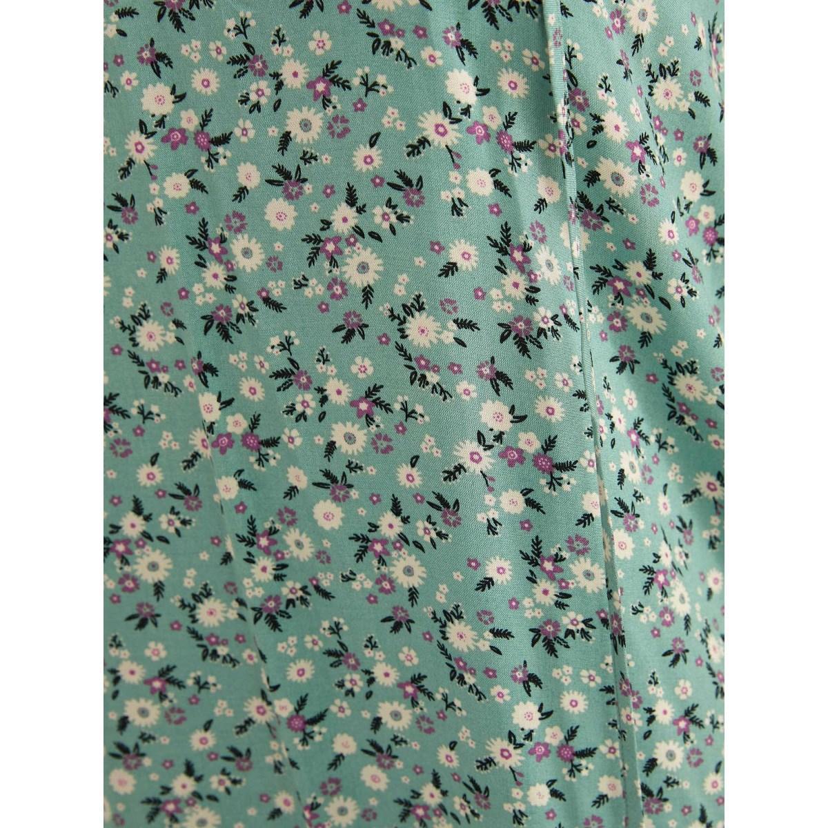 Plus Size Emerald Ditsy Floral Ruffle Sleeve Tie Neck Blouse Women Elegant Short sleeve V-neck Everyday Blouses BloomChic 28/5X Product Image