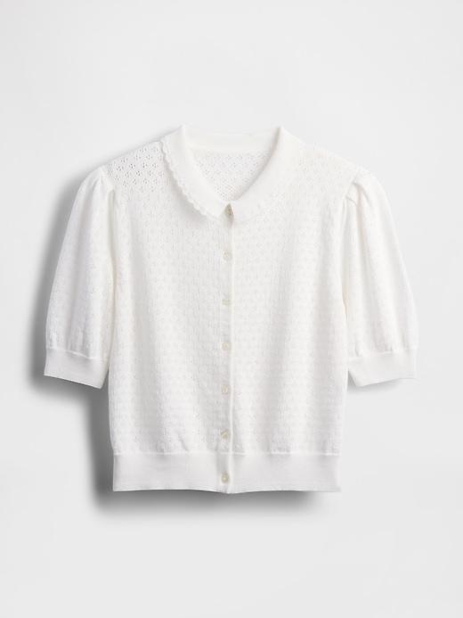 100% Cotton Cropped Pointelle Cardigan Product Image
