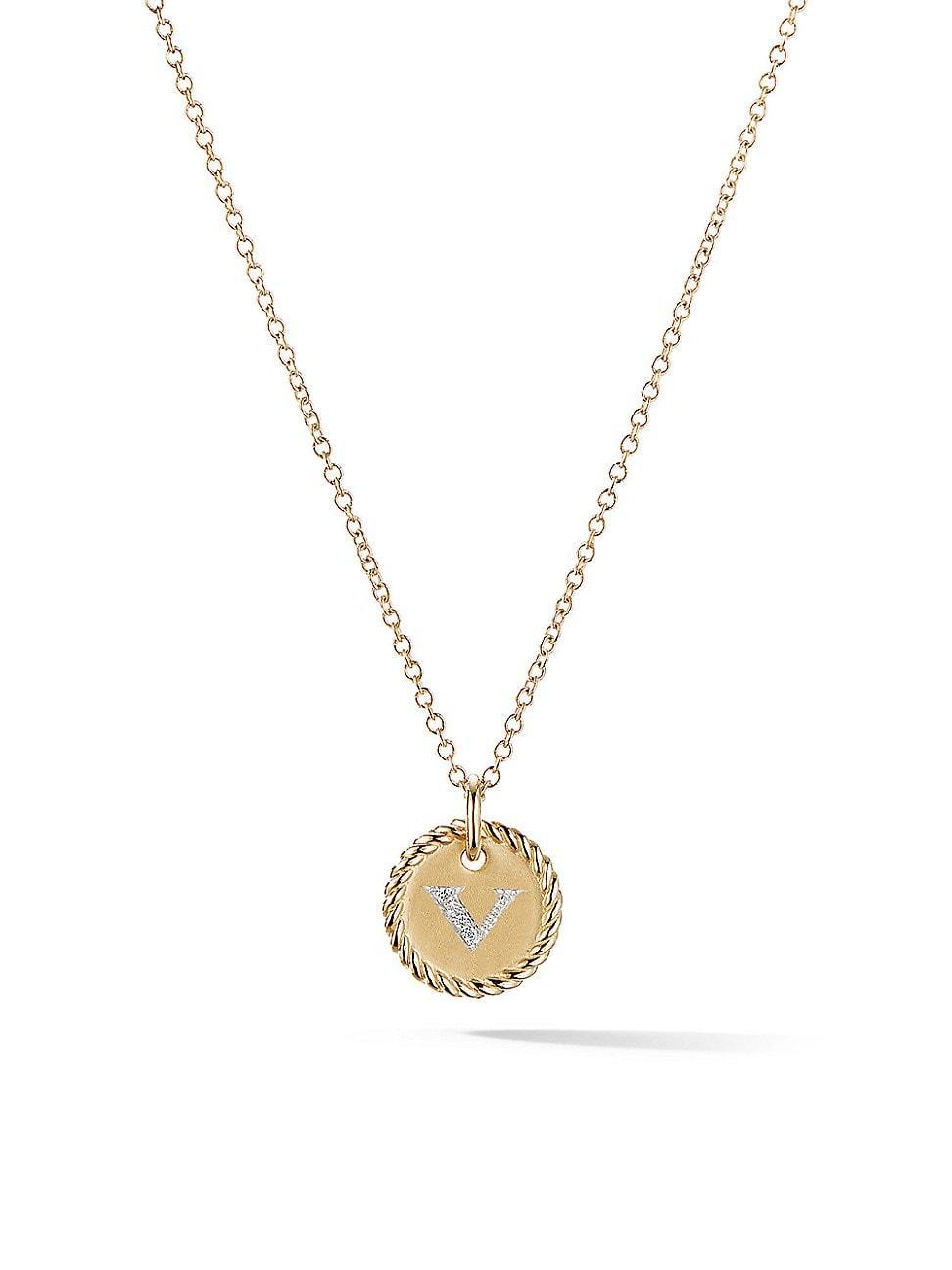 David Yurman Cable Collectibles Initial Pendant with Diamonds in Gold on Chain, 16-18 Product Image