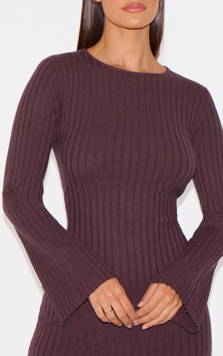 Chocolate Ribbed Knit Mini Dress Product Image