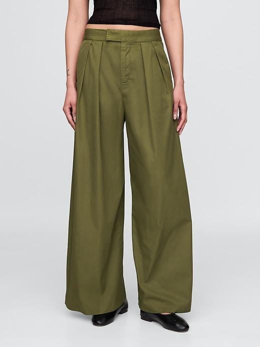 High Rise Twill Pleated Wide-Leg Khakis Product Image