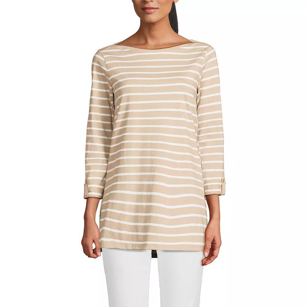 Women's Lands' End Adjustable 3/4 Sleeve Boatneck Tunic, Size: XL, Blue Ivory Stripe Product Image