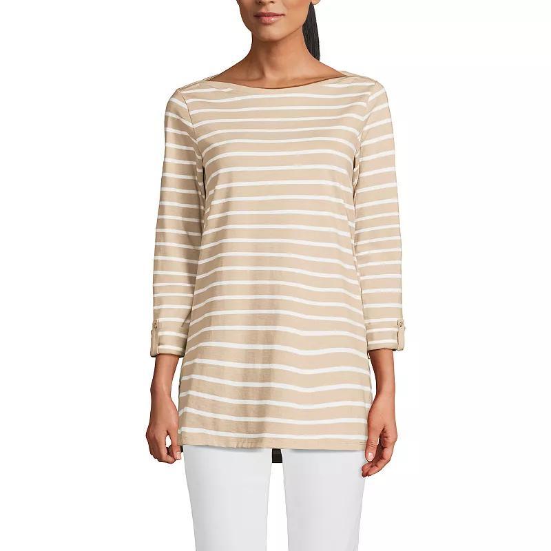 Women's Lands' End Adjustable 3/4 Sleeve Boatneck Tunic, Size: XL, Blue Ivory Stripe Product Image