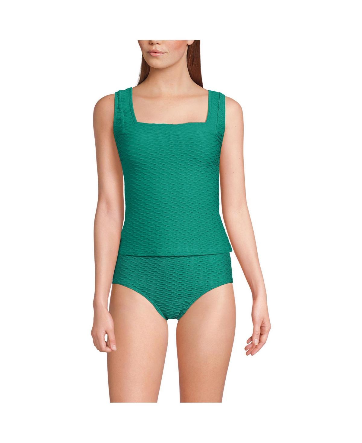 Women's Lands' End Long Texture Squareneck Tankini Swimsuit Top, Size: Small Long, Black White Product Image