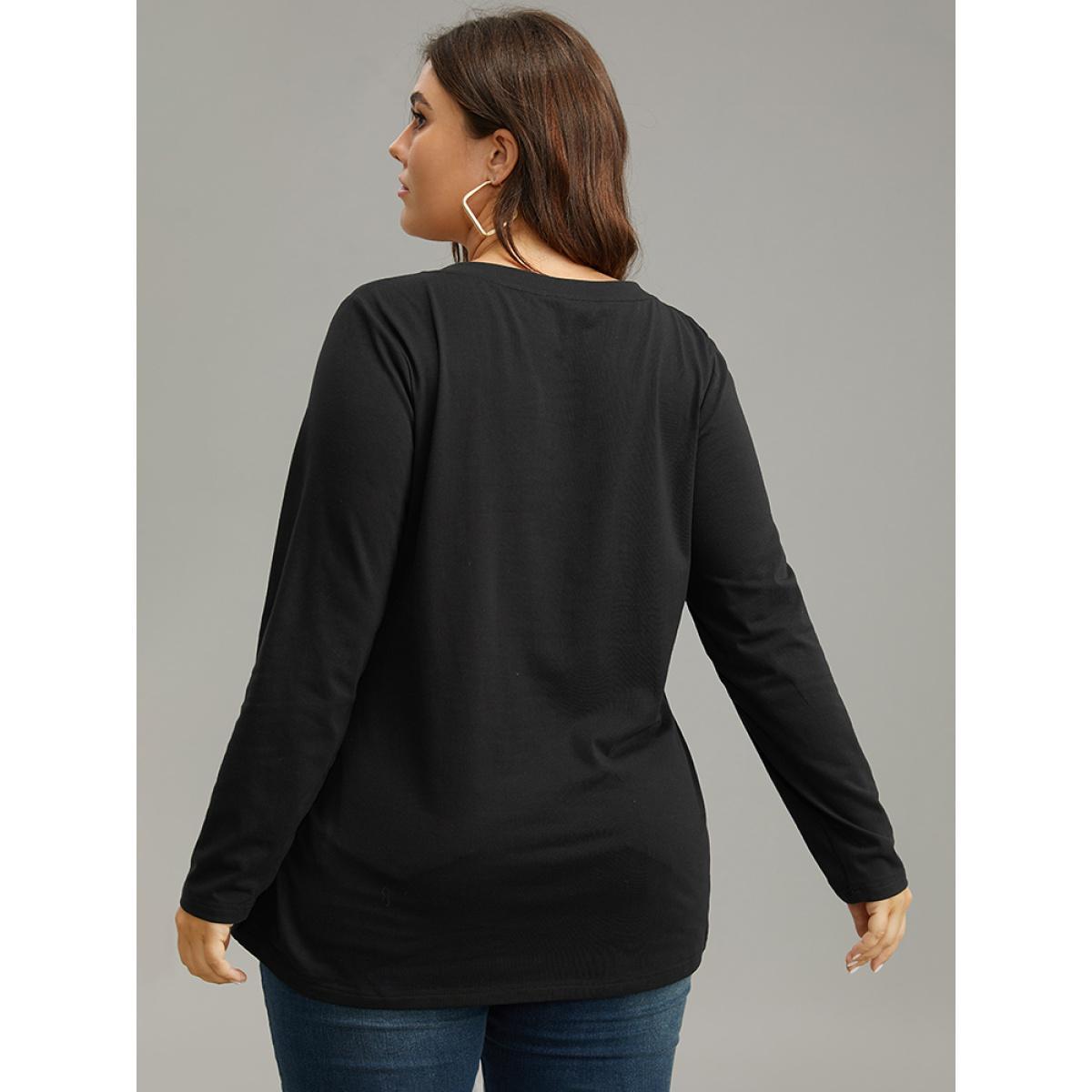 Plus Size Letter Rhinestone V Neck T-shirt Black Women Casual Printed Positive slogan Dailywear T-shirts BloomChic 10/M Product Image