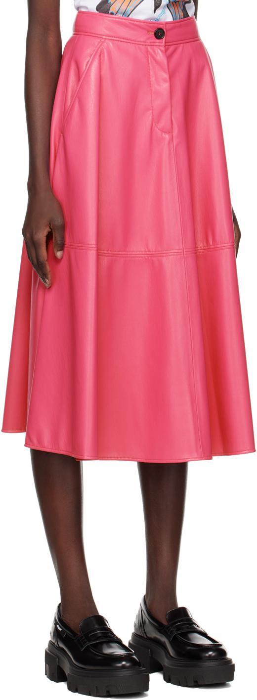 MSGM Pink Faux-leather Midi Skirt In 14 Fucshia Product Image