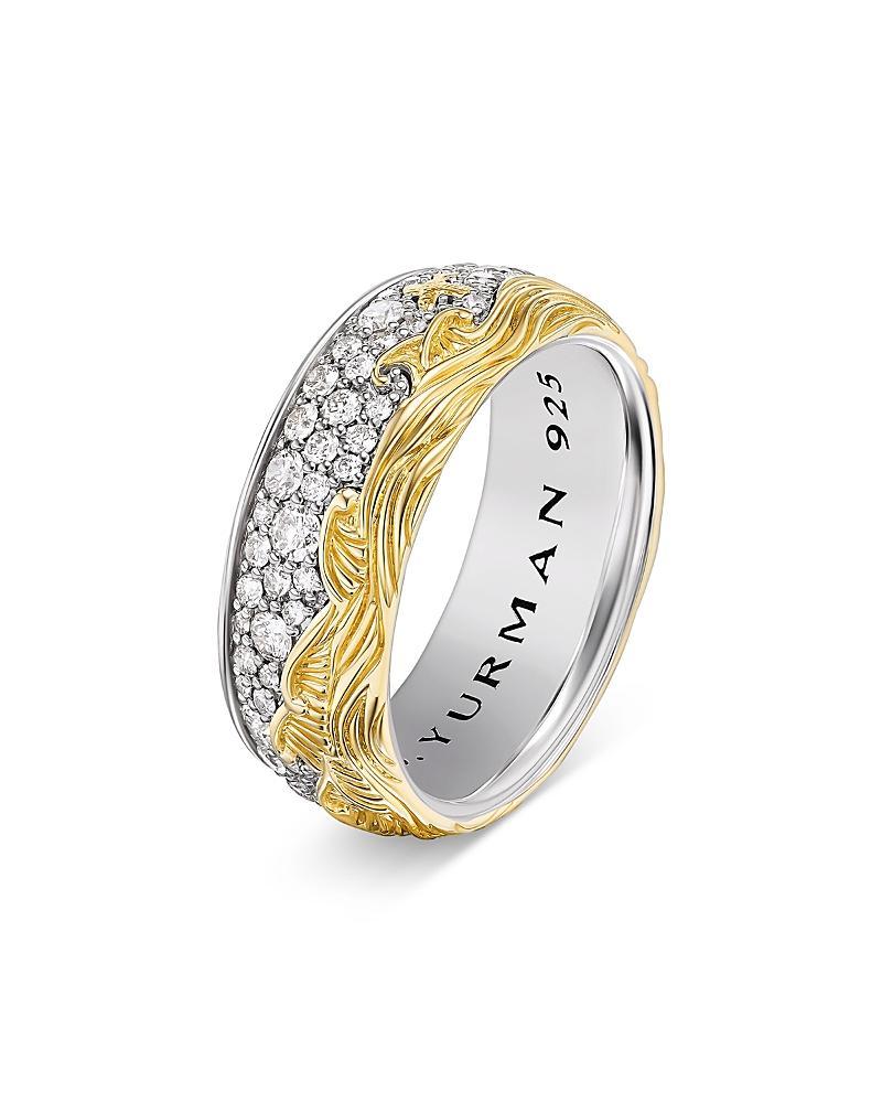 David Yurman Mens Waves Band Ring in Sterling Silver with 18K Yellow Gold with Diamonds, 8.7mm Product Image