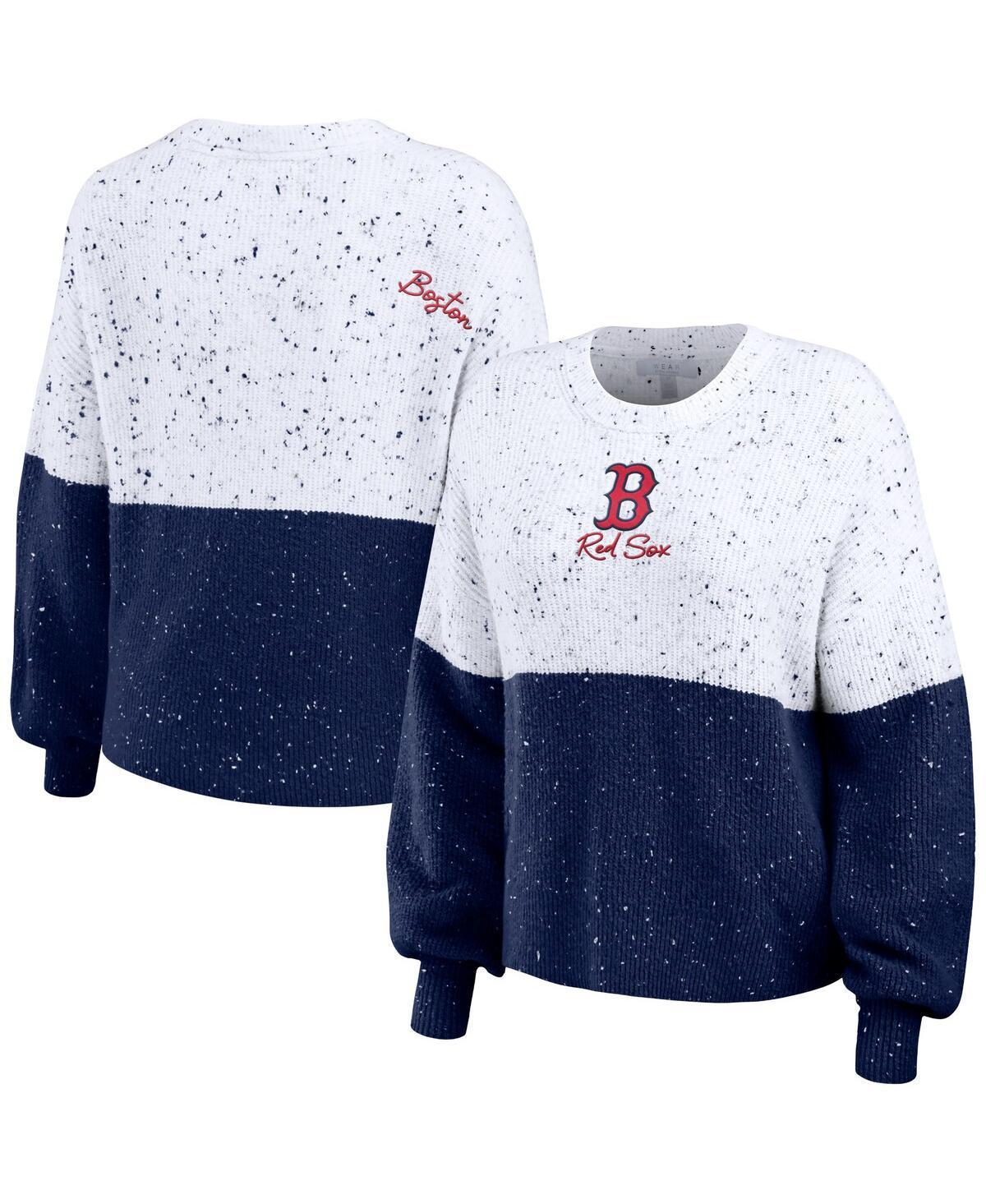 Womens WEAR by Erin Andrews /Navy Boston Red Sox Color Block Script Pullover Sweater Product Image