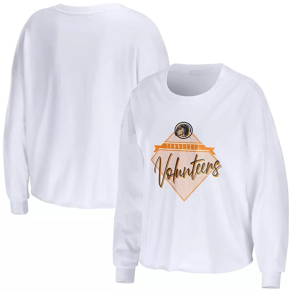 Women's WEAR by Erin Andrews White Tennessee Volunteers Diamond Long Sleeve Cropped T-Shirt, Size: Large Product Image