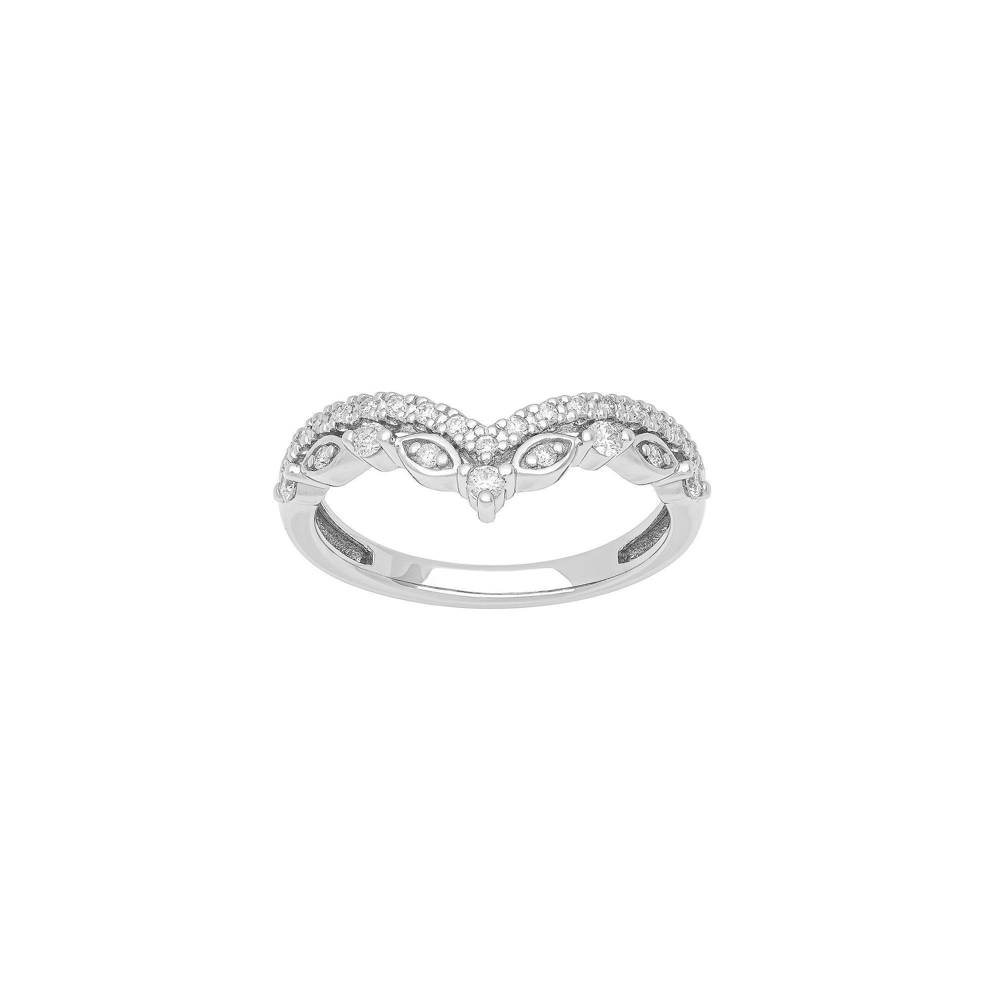 Love Always 10k White Gold 1/4 Carat T.W. Diamond Chevron Band, Women's, Size: 5.50, 10k Whgold Product Image